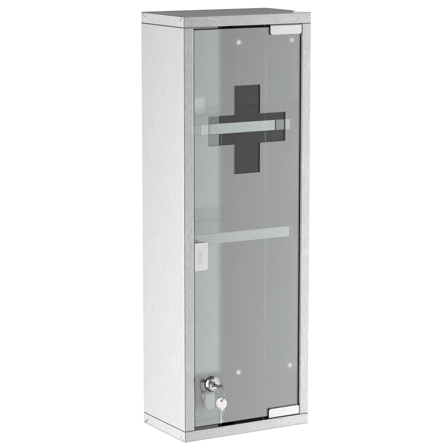 Medicine cabinet in stainless steel with frosted glass, 20x12x58 cm