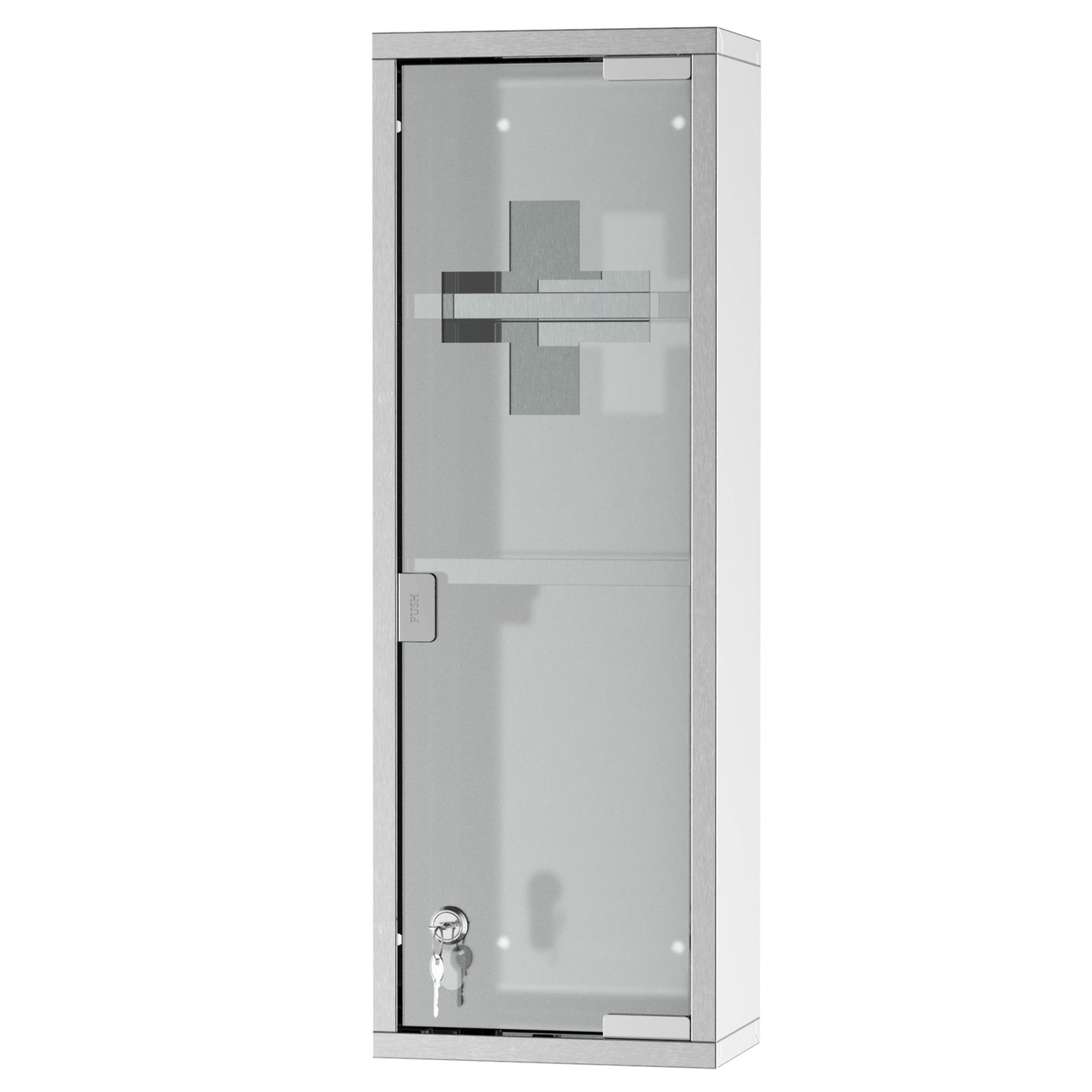 Medicine cabinet in stainless steel with frosted glass, 20x12x58 cm