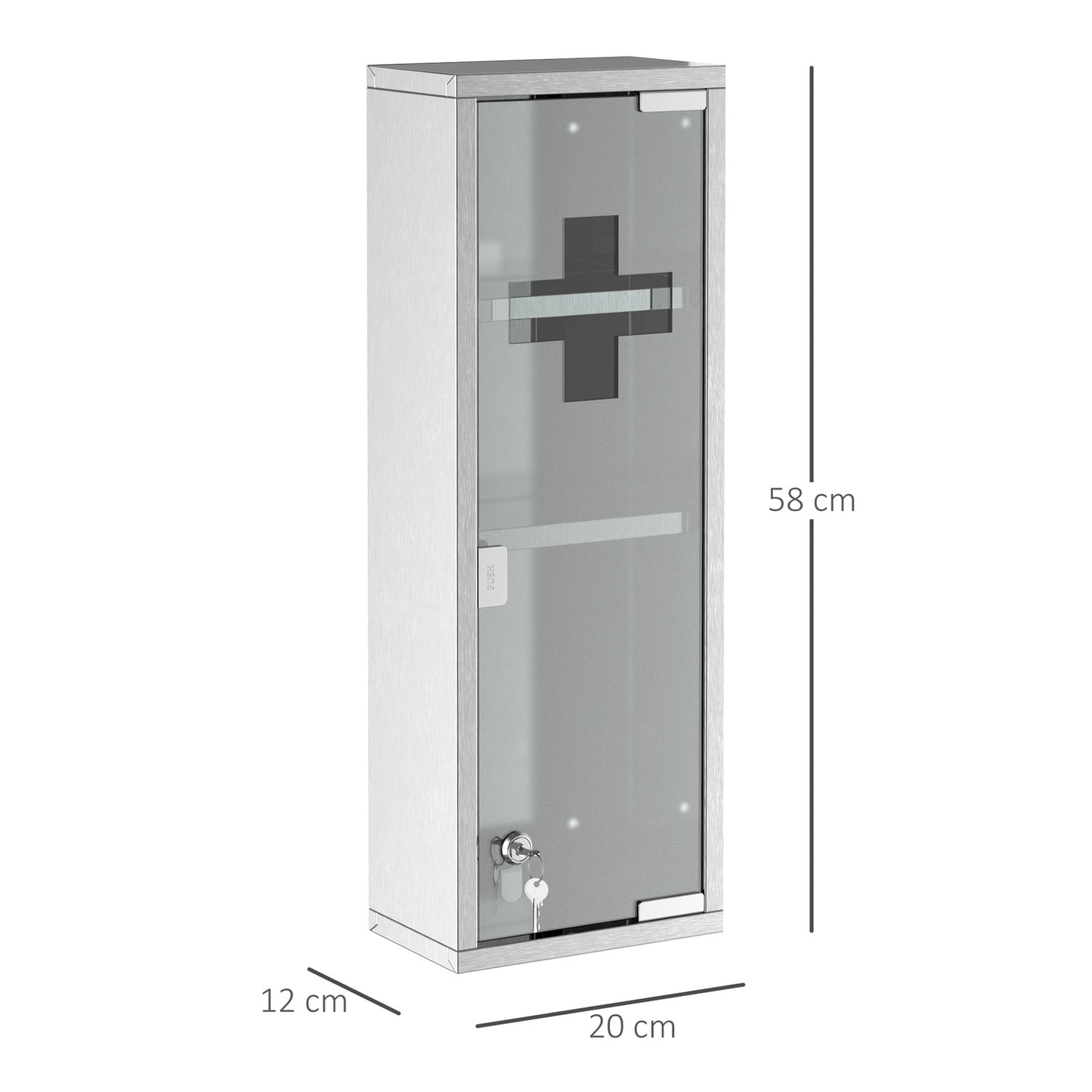 Medicine cabinet in stainless steel with frosted glass, 20x12x58 cm