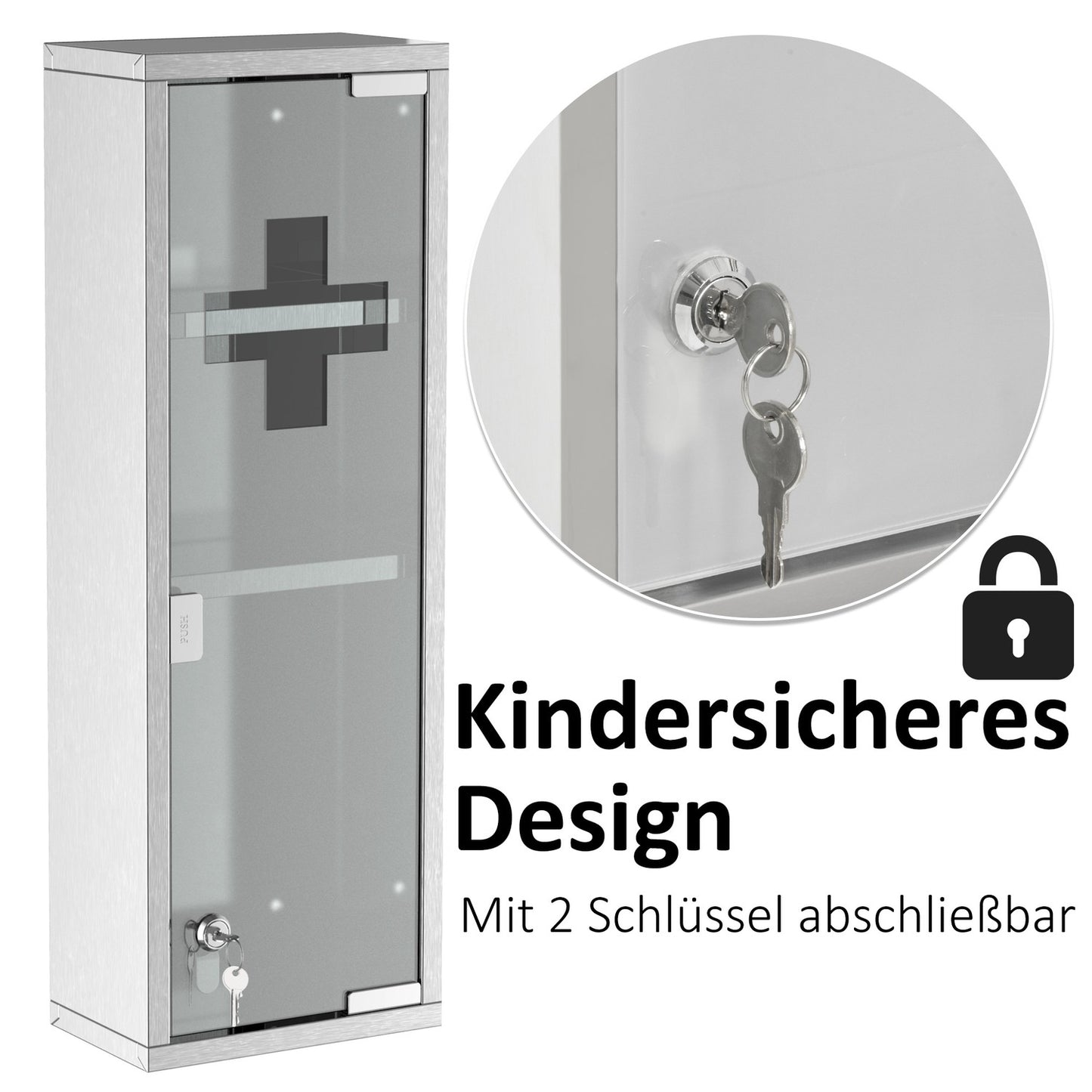 Medicine cabinet in stainless steel with frosted glass, 20x12x58 cm