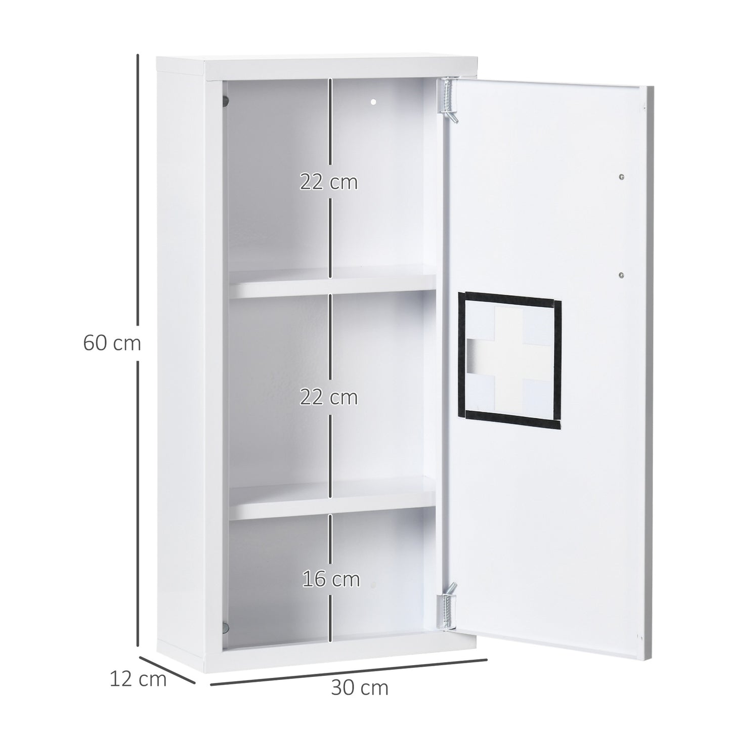 White medicine cabinet for first aid, magnetic closure, 40x15x53.5 cm