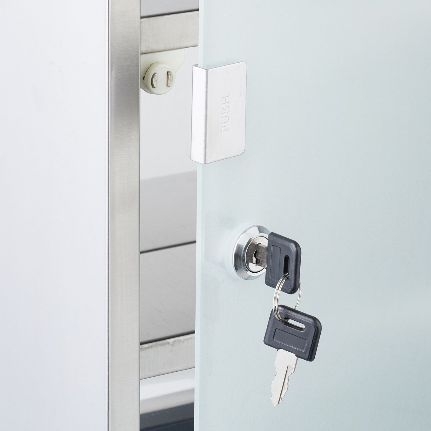 Medicine Cabinet, Lockable Glass Door, 4 Compartments