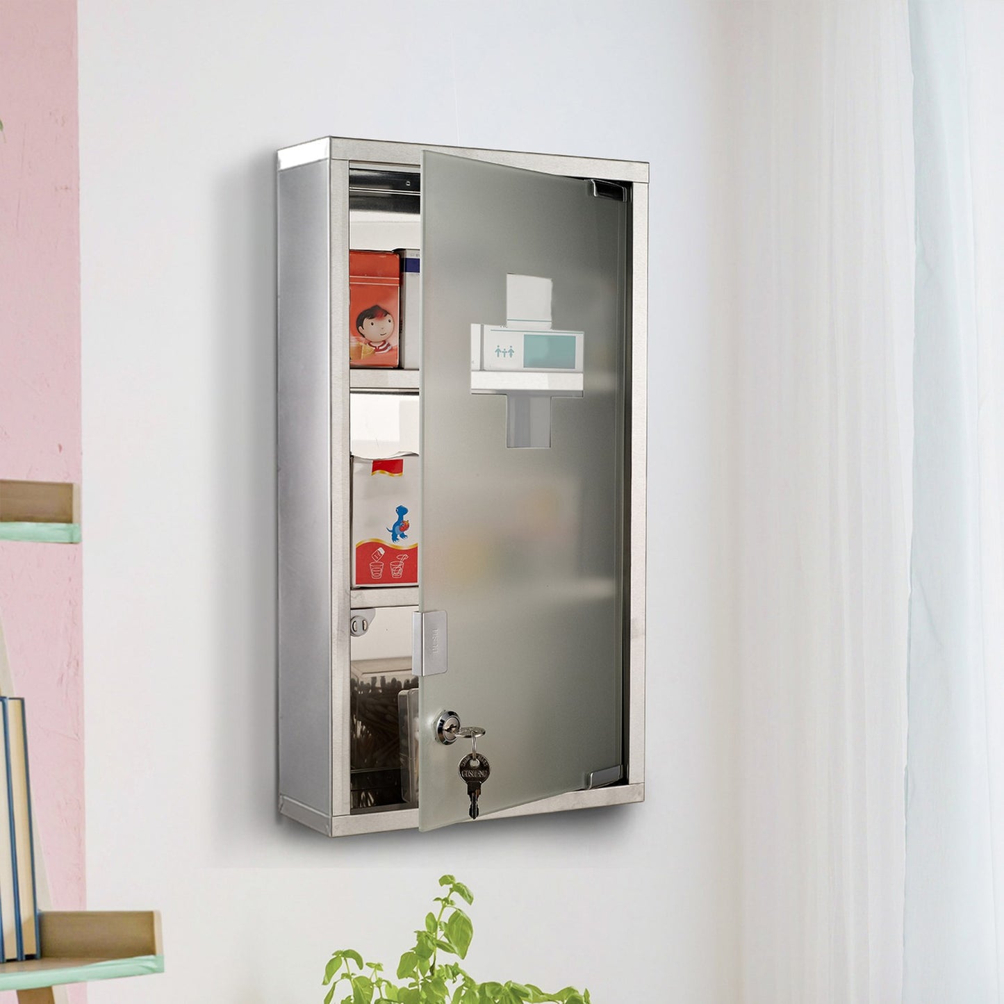 Medicine cabinet in stainless steel, 3 compartments, 25x12x48cm