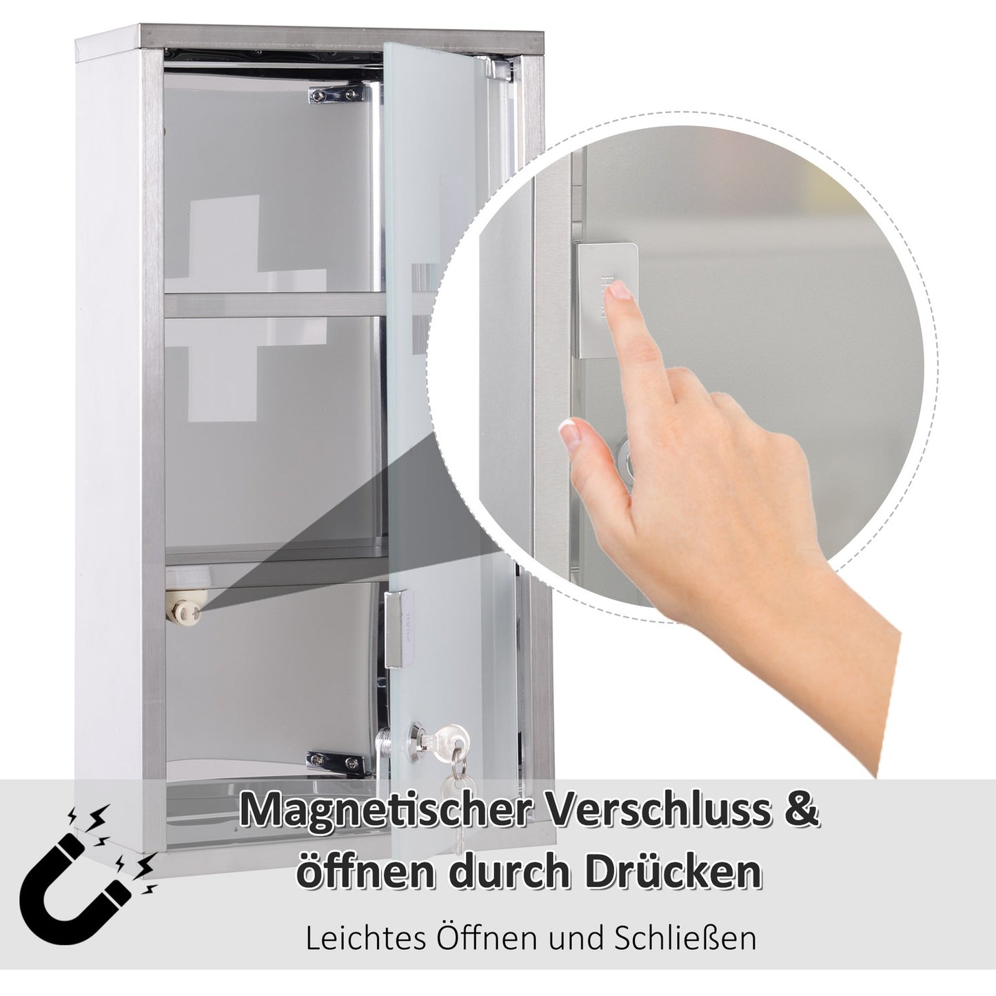 Medicine cabinet in stainless steel, 3 compartments, 25x12x48cm