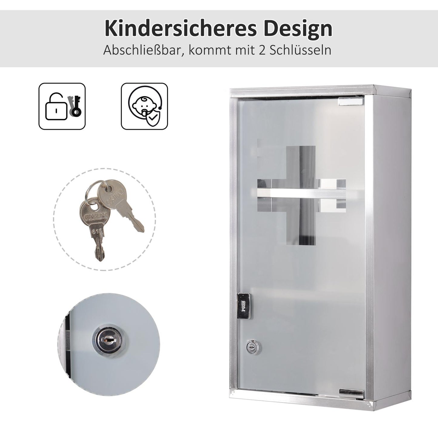 Medicine cabinet in stainless steel, 3 compartments, 25x12x48cm