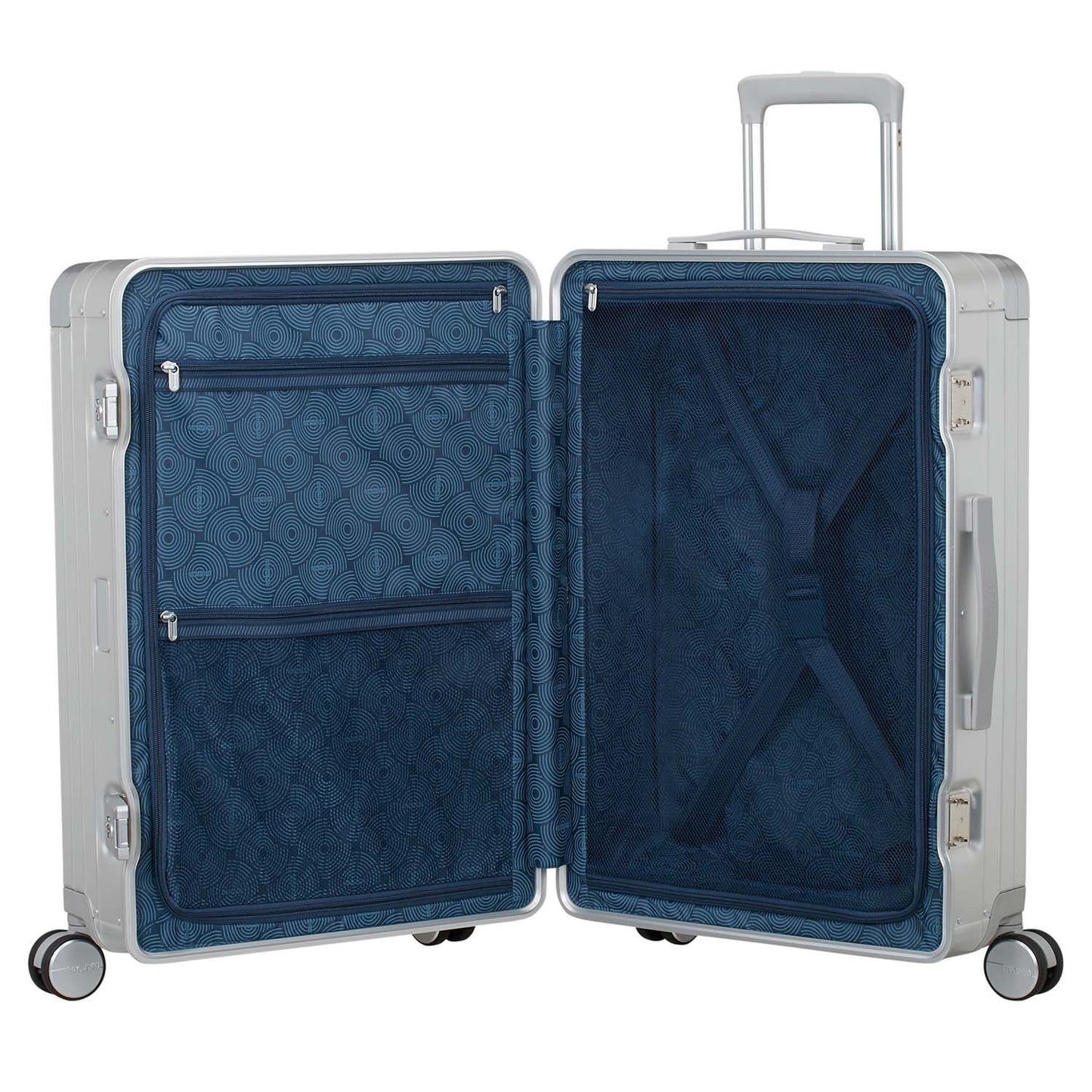 Medium Silver Aluminum Suitcase, 68 cm, 4 Wheels, TSA Lock