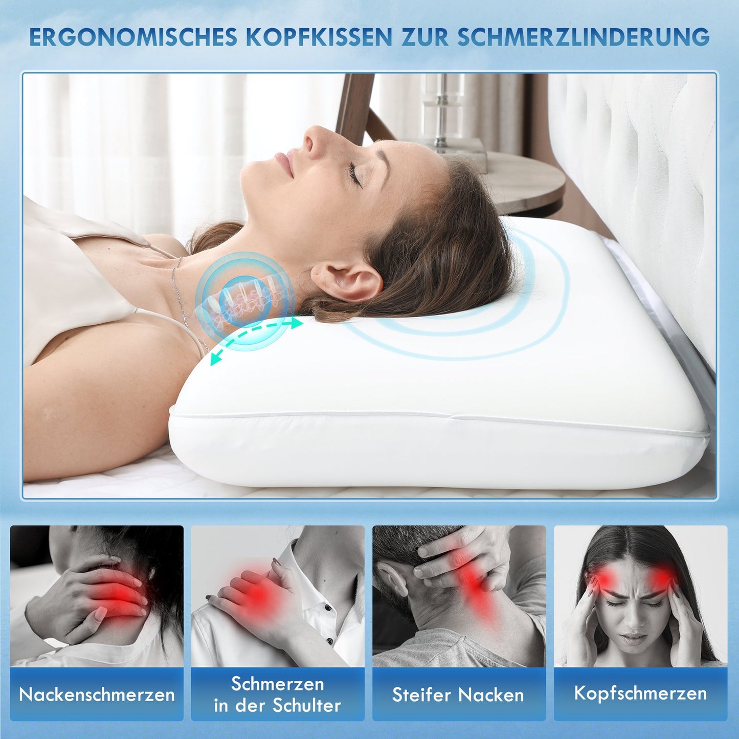 Memory Foam Pillow, Ergonomic 60x40 cm, Removable Cover
