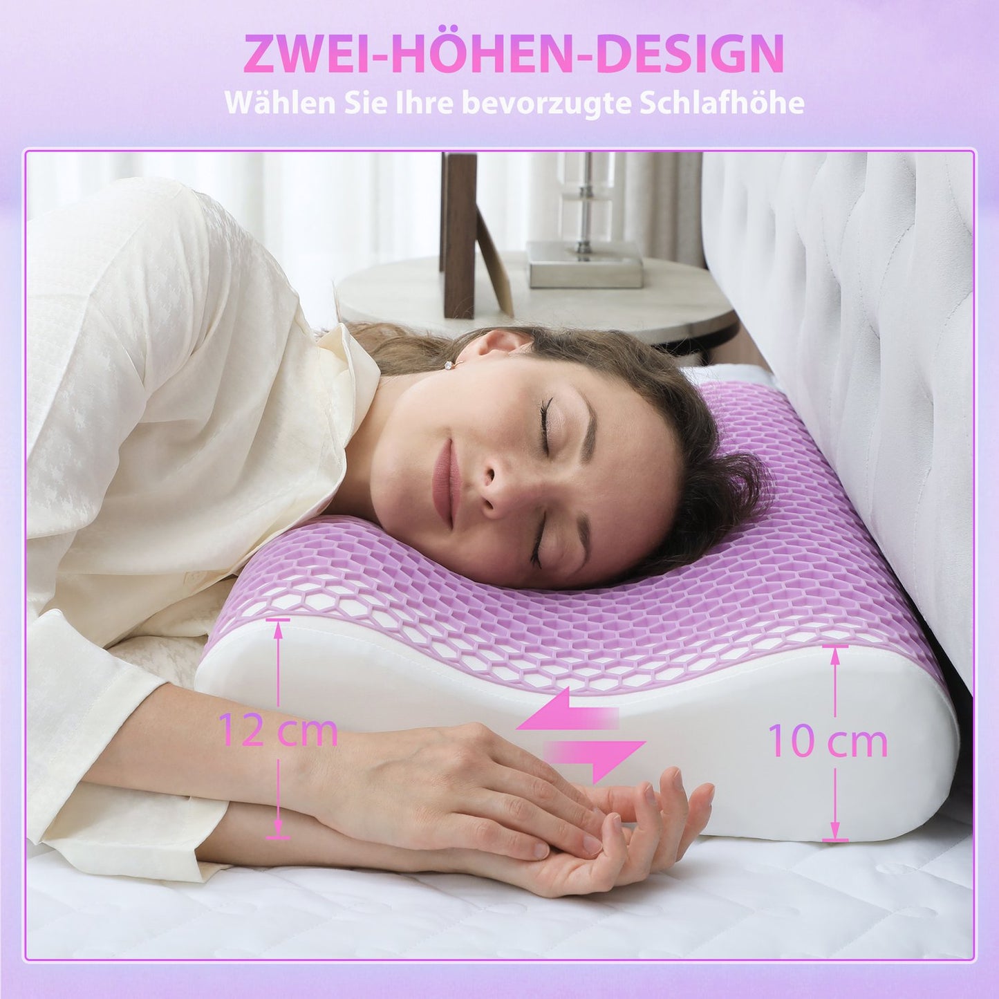 Memory Foam Pillow, Ergonomic Neck Support, 2 Heights