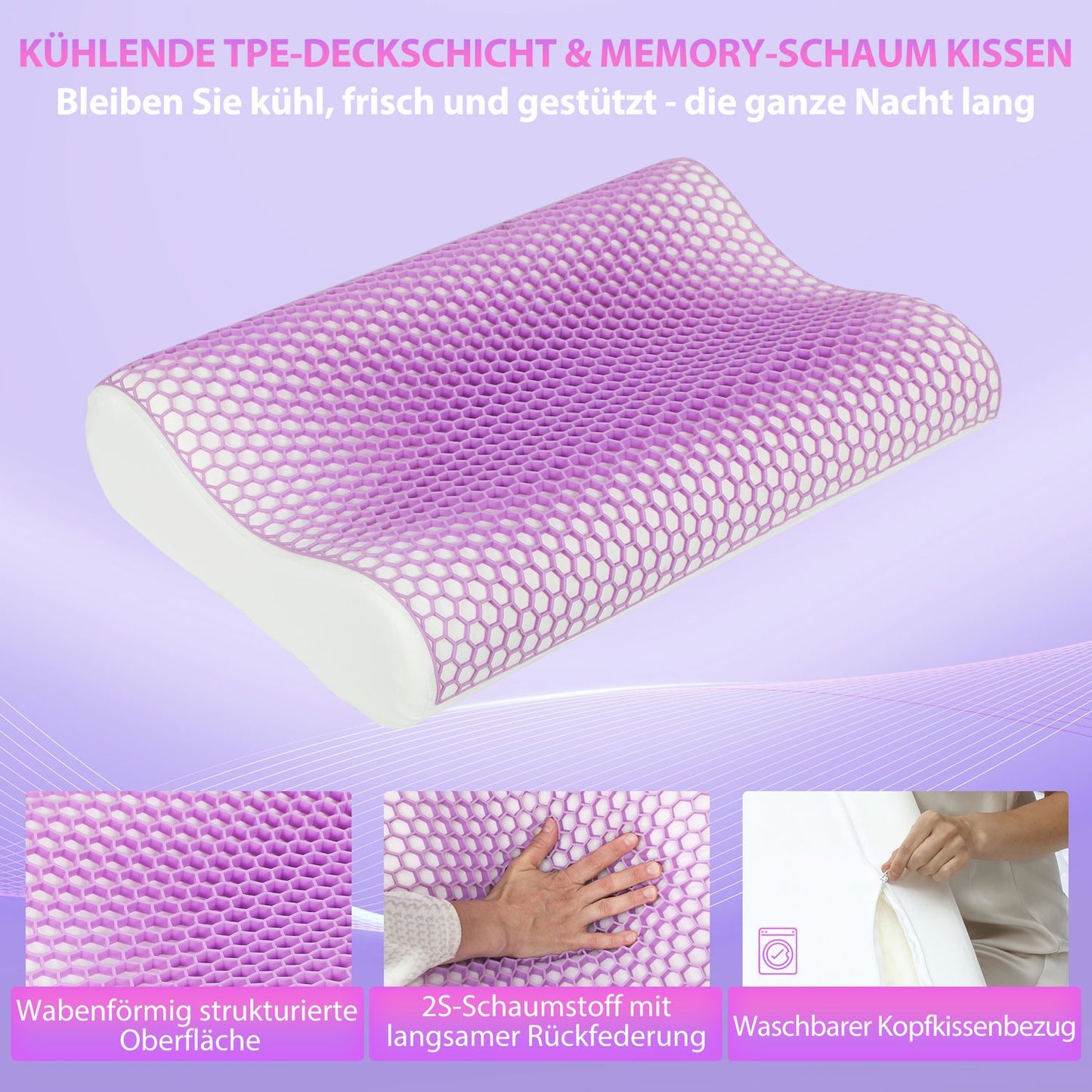 Memory Foam Pillow, Ergonomic Neck Support, 2 Heights