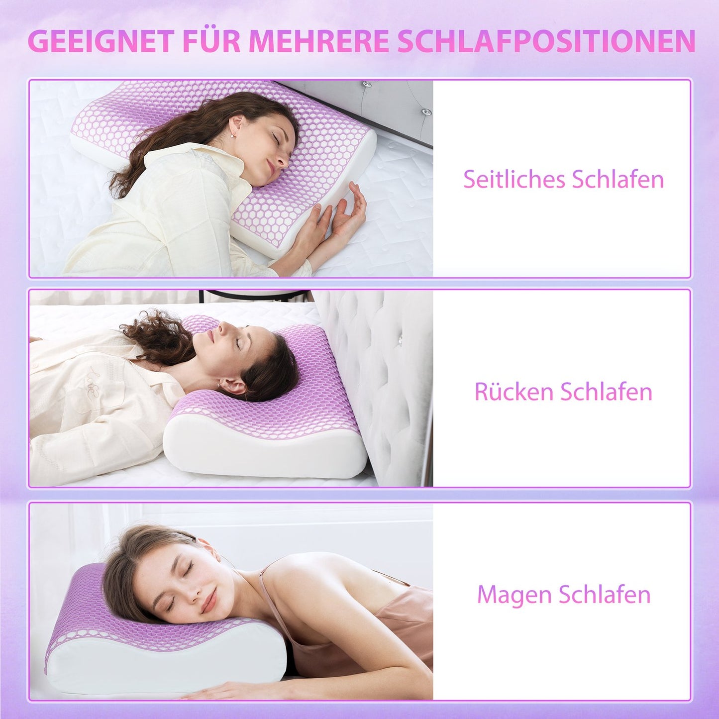 Memory Foam Pillow, Ergonomic Neck Support, 2 Heights