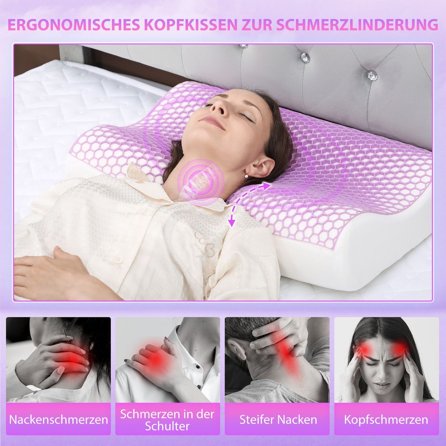Memory Foam Pillow, Ergonomic Neck Support, 2 Heights