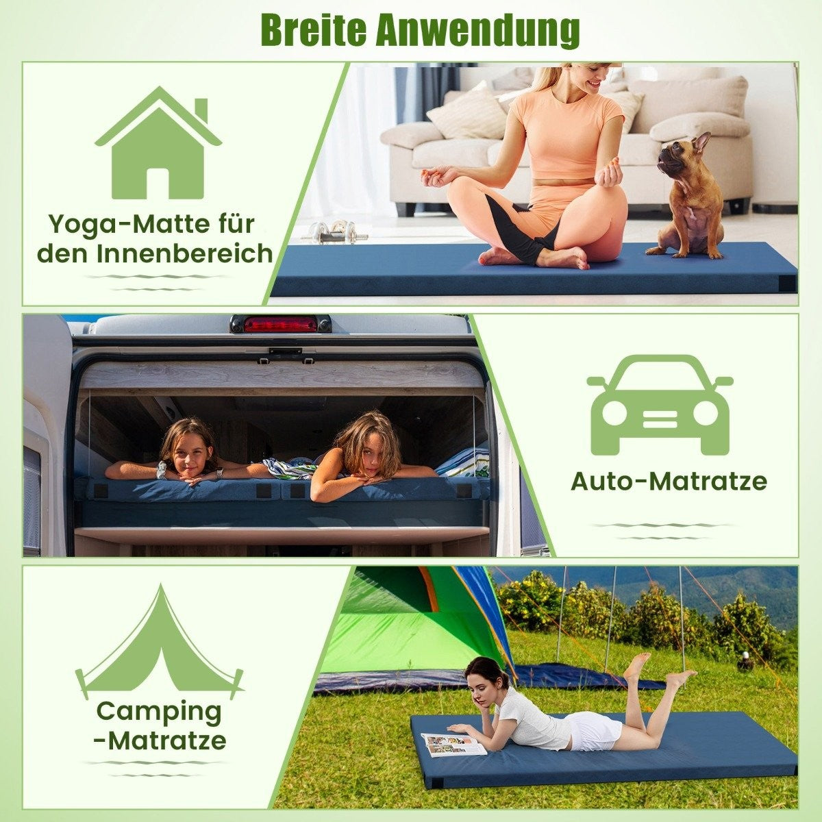 Memory foam camping mattress with waterproof coating 188 x 78 x 6.5 cm dark blue