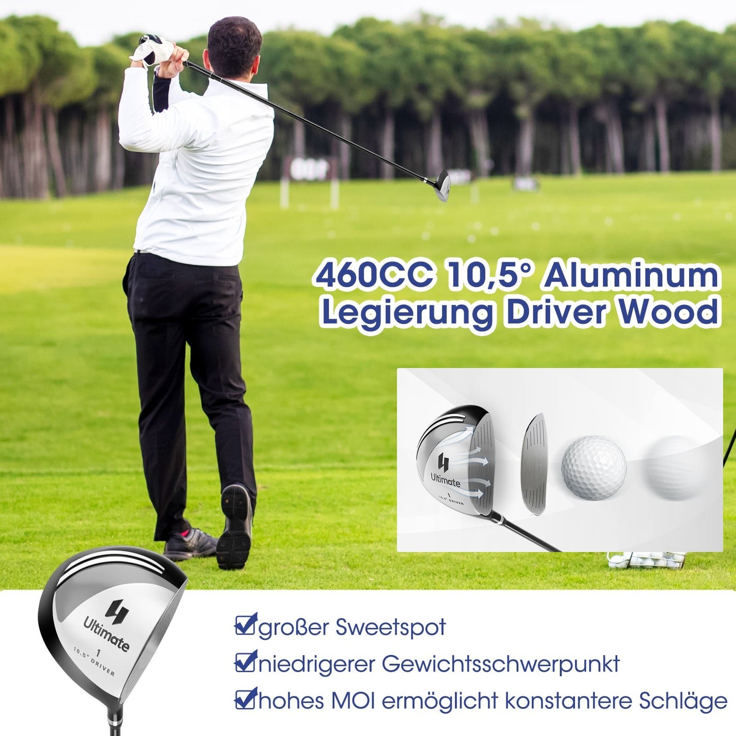 Men's 9-Piece Golf Club Set, Right-Handed, Grey