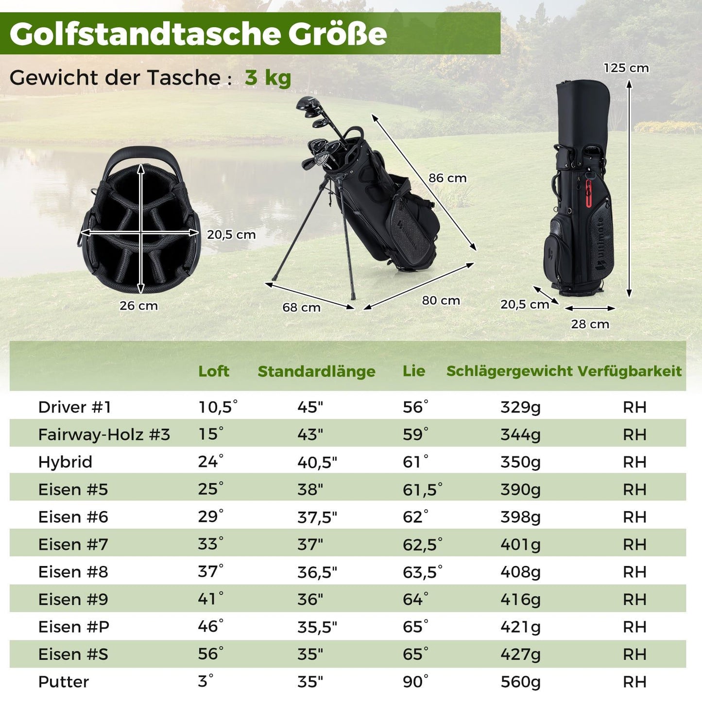 Men's Right-Handed Golf Club Set with Stand Bag