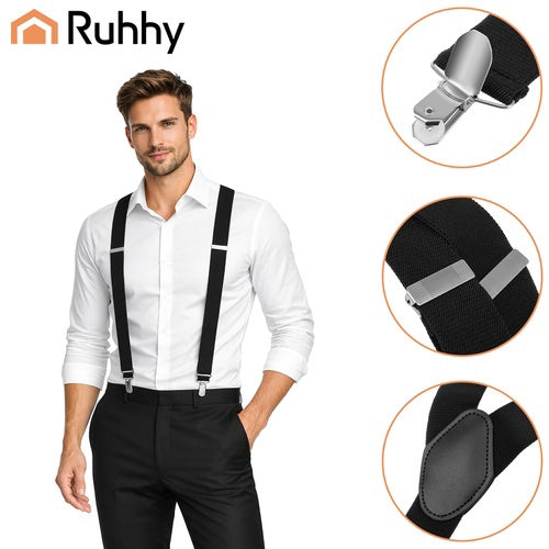 Men's Y-Back Suspenders, Wide 3.5 cm, Adjustable