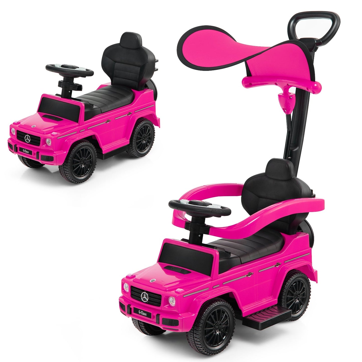 Mercedes Benz 3-in-1 Kids Ride-On Car with Canopy, Pink