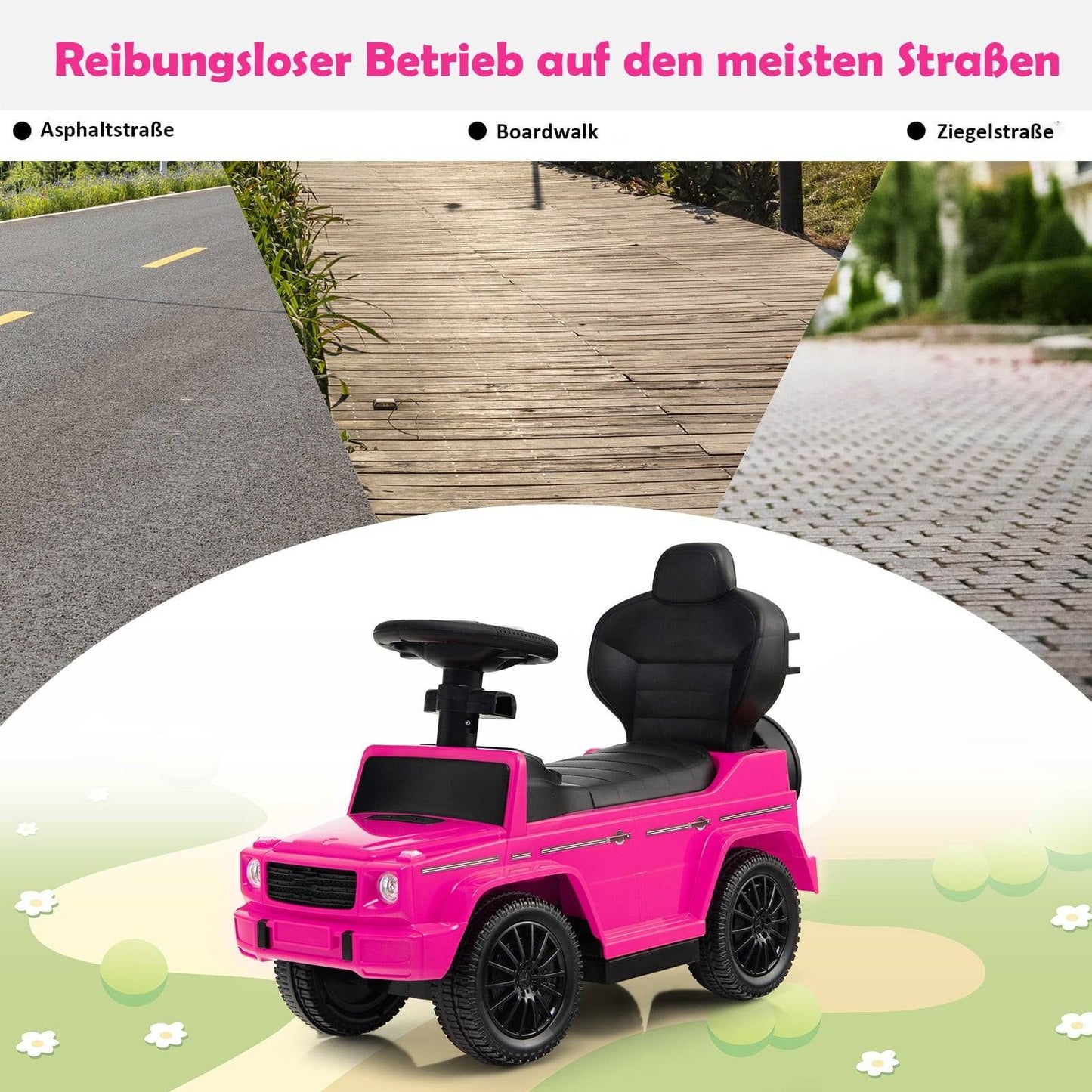 Mercedes Benz 3-in-1 Kids Ride-On Car with Canopy, Pink