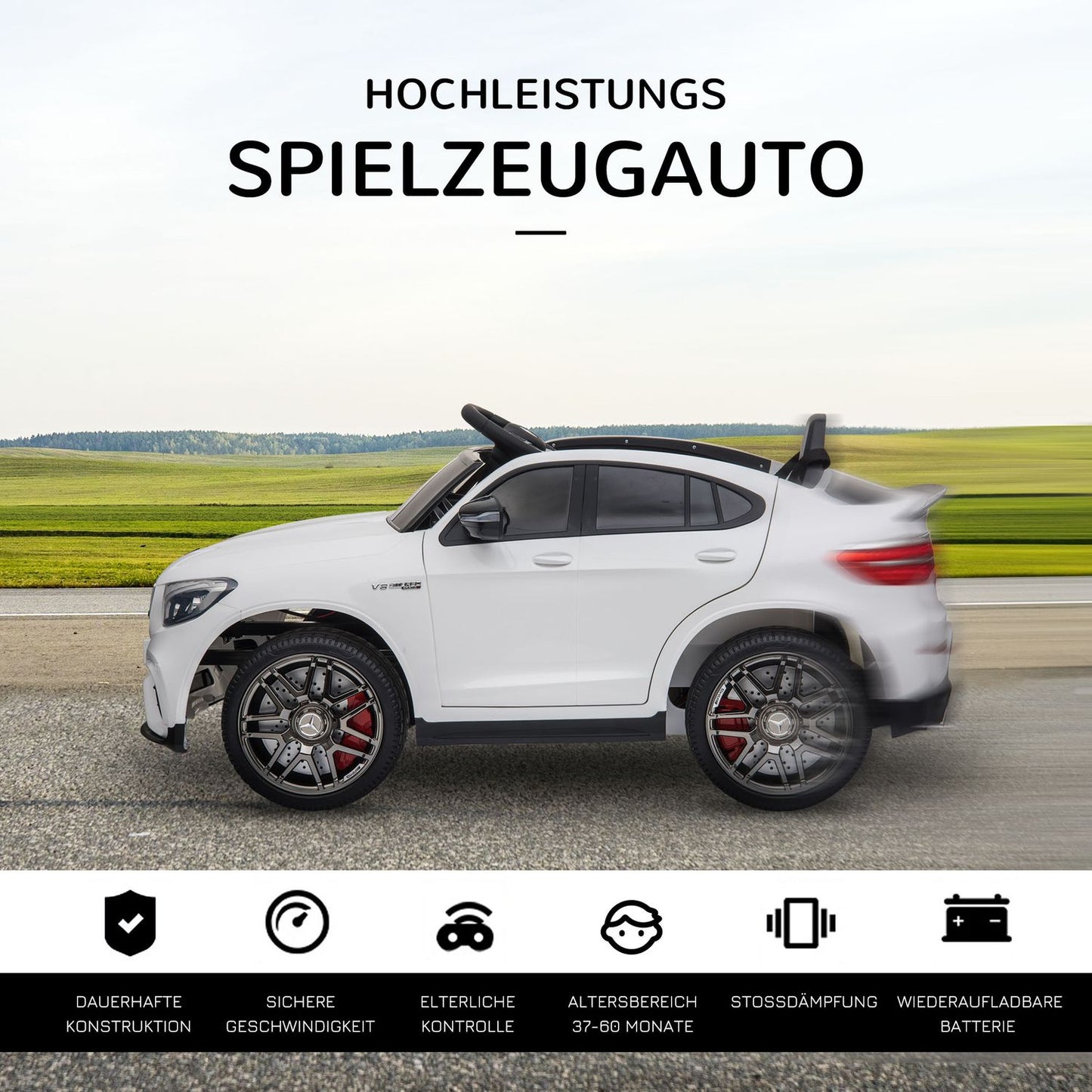 Electric riding car with remote control, MP3, seat belt, white