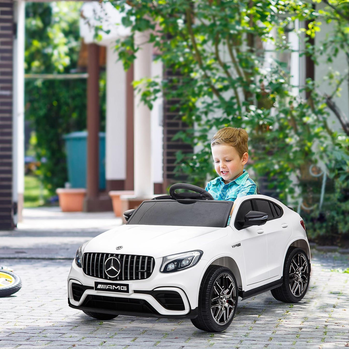 Electric riding car with remote control, MP3, seat belt, white