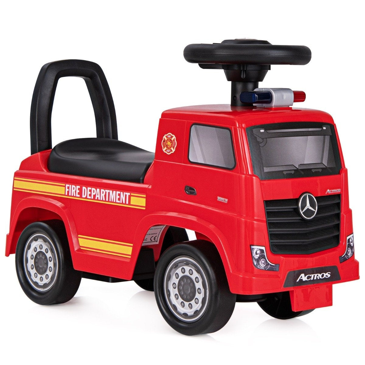 Mercedes Benz ride-on car, push car with storage space, fire engine with red warning lamp