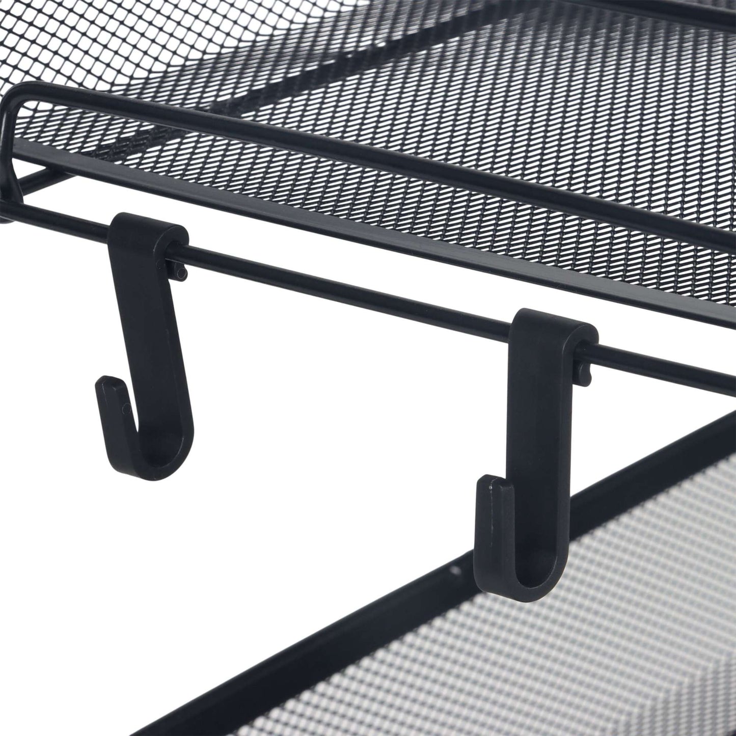 Mesh Trolley with Multi-Level Metal Shelves and Hooks