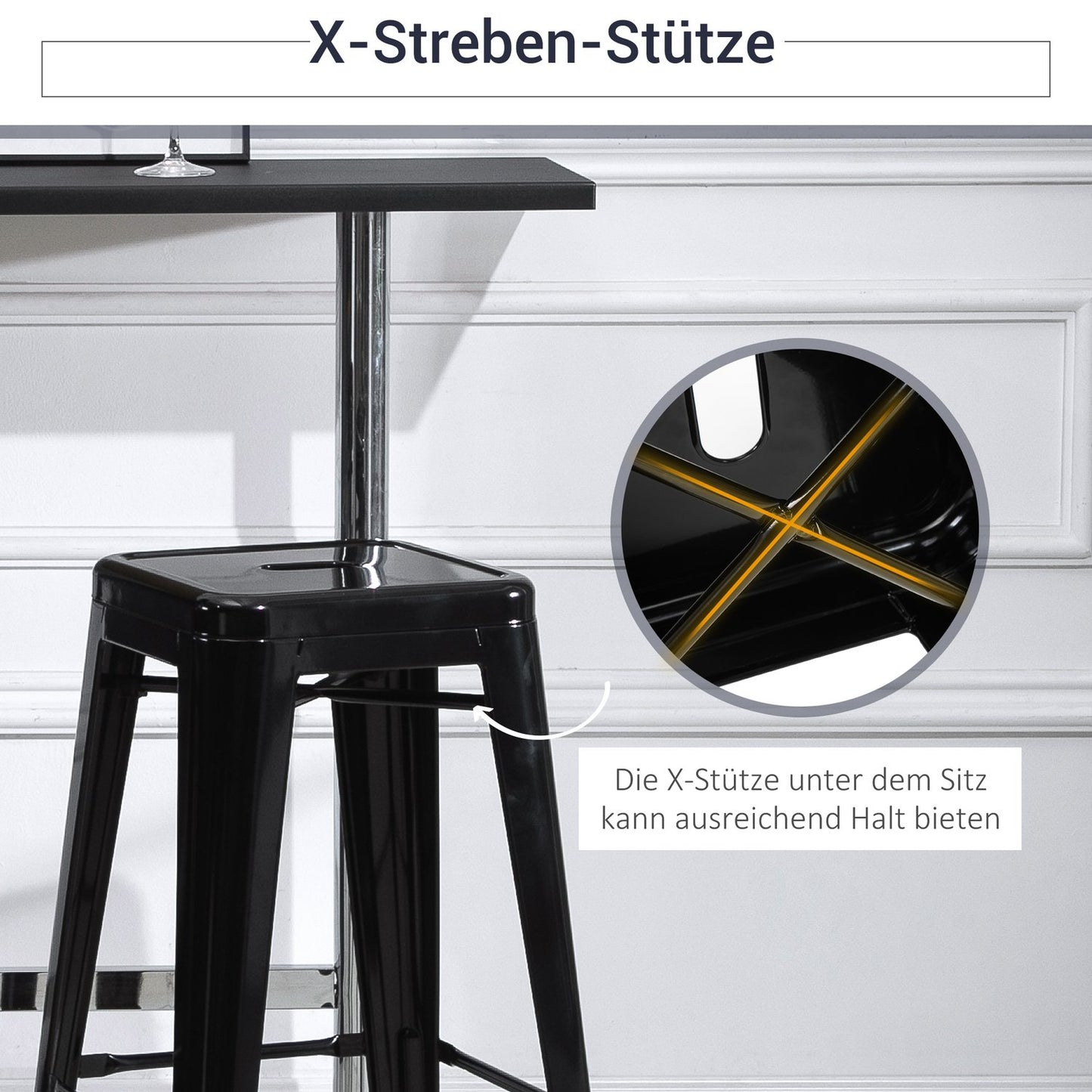Metal Bar Stools Set of 4, Stackable, Black, Indoor/Outdoor