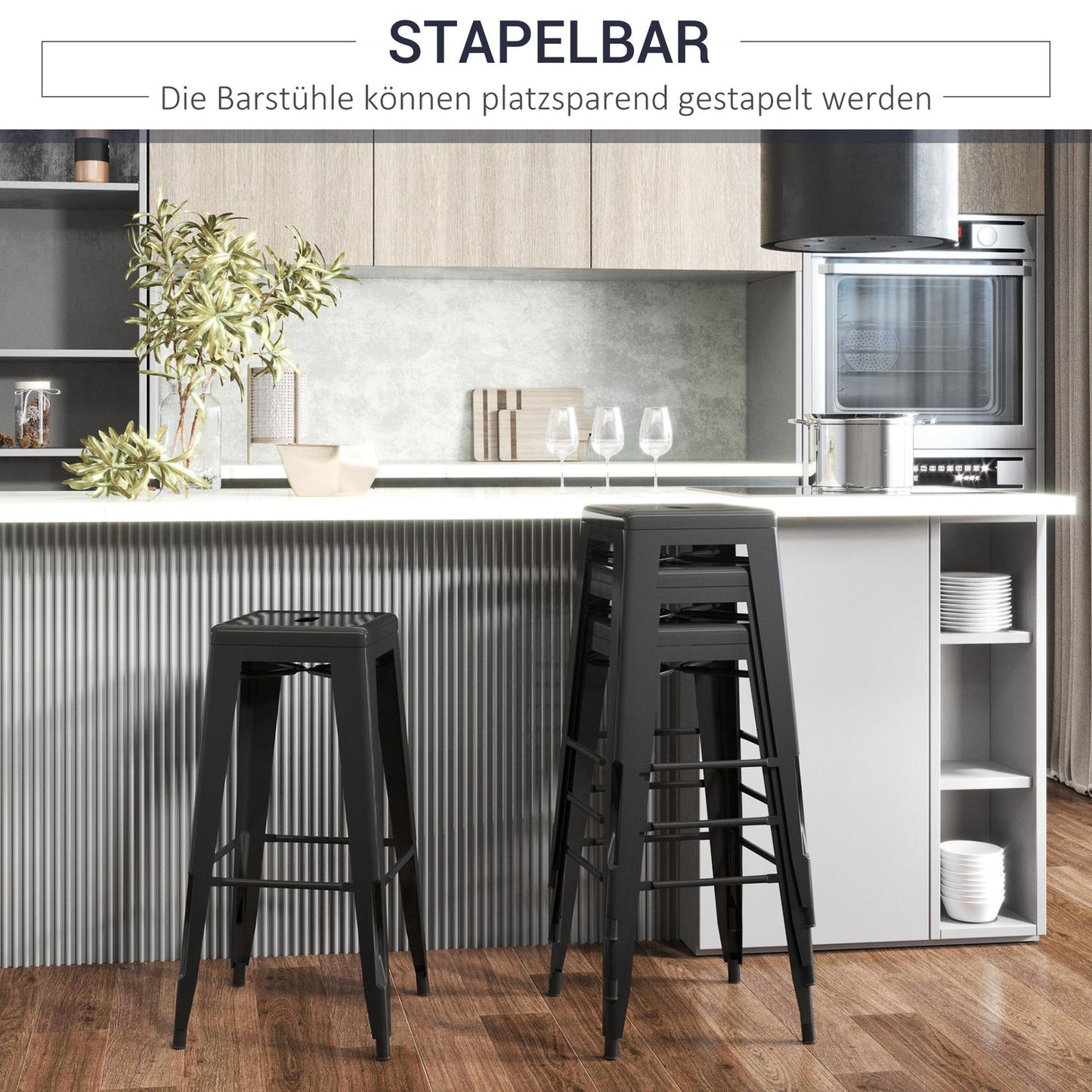 Metal Bar Stools Set of 4, Stackable, Black, Indoor/Outdoor