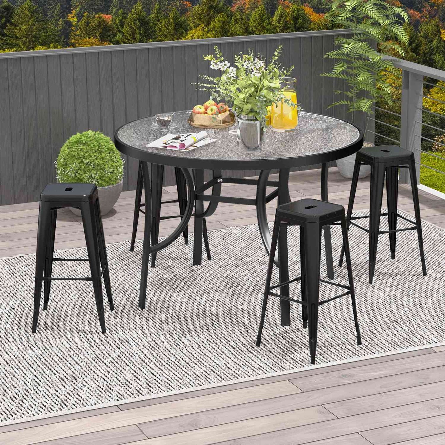 Metal Bar Stools Set of 4, Stackable, Black, Indoor/Outdoor