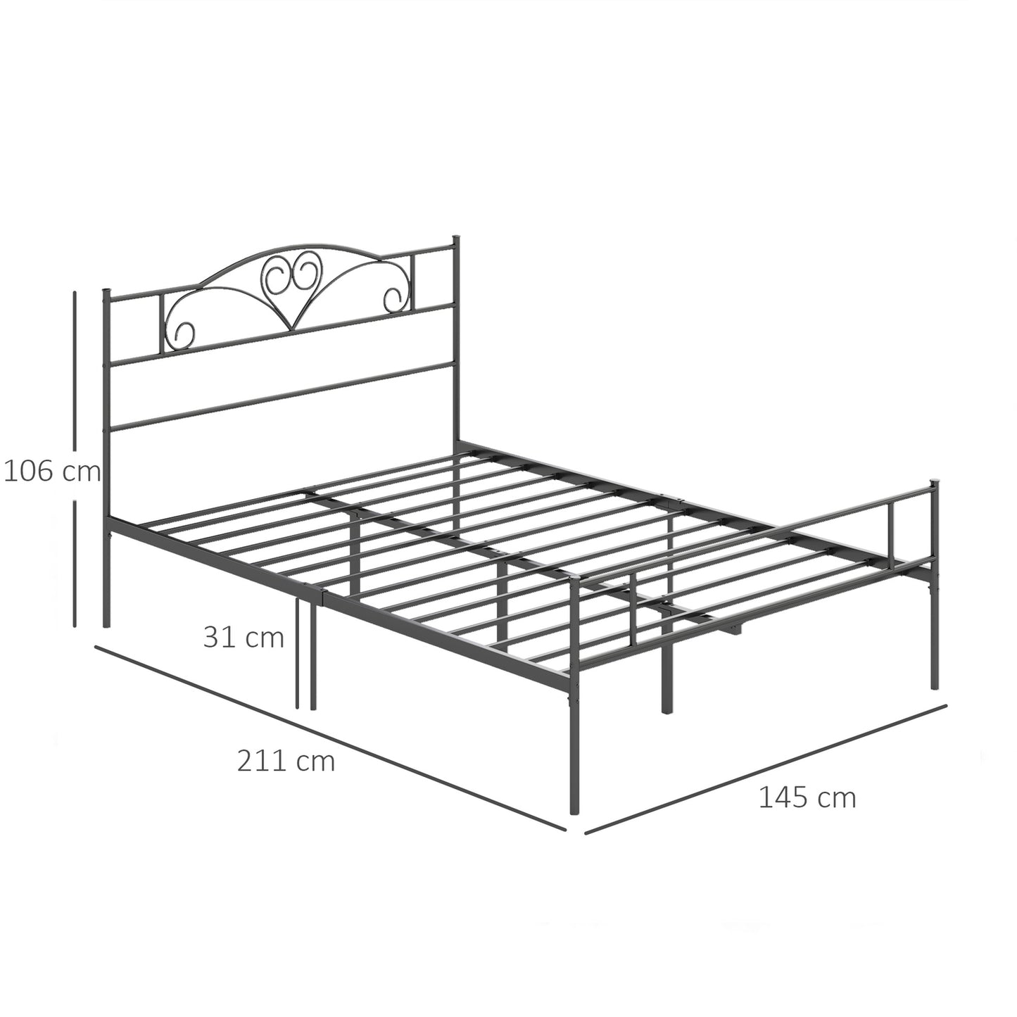 Metal Bed Frame with Headboard, 300kg Capacity, Black