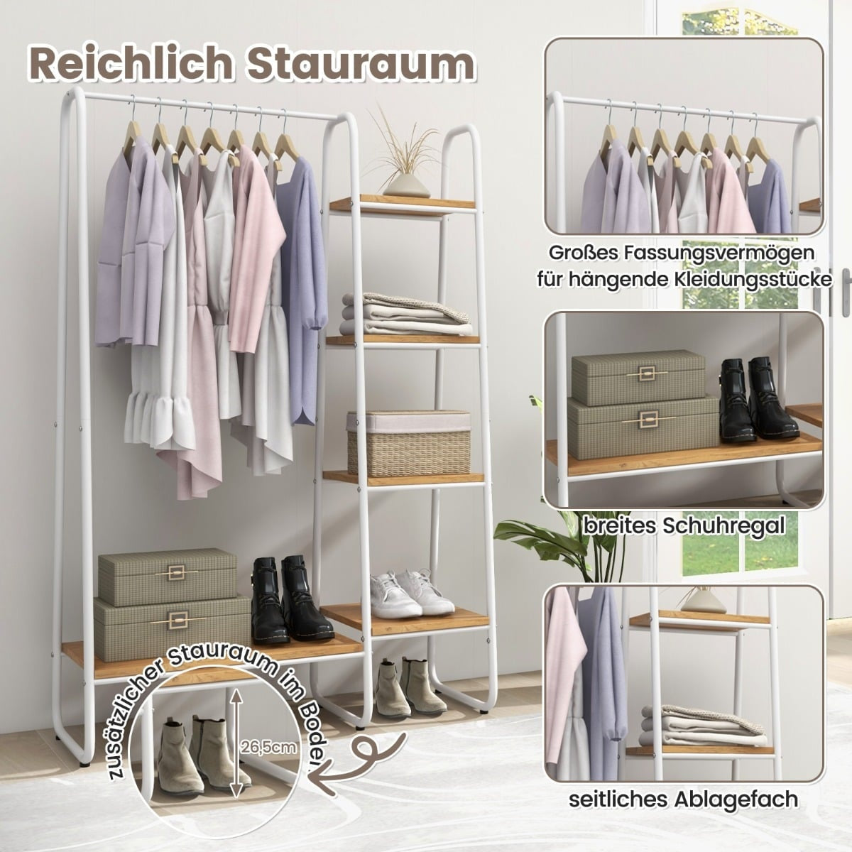 Metal Clothes Rack with 4 Shelves – Portable Wardrobe Organizer