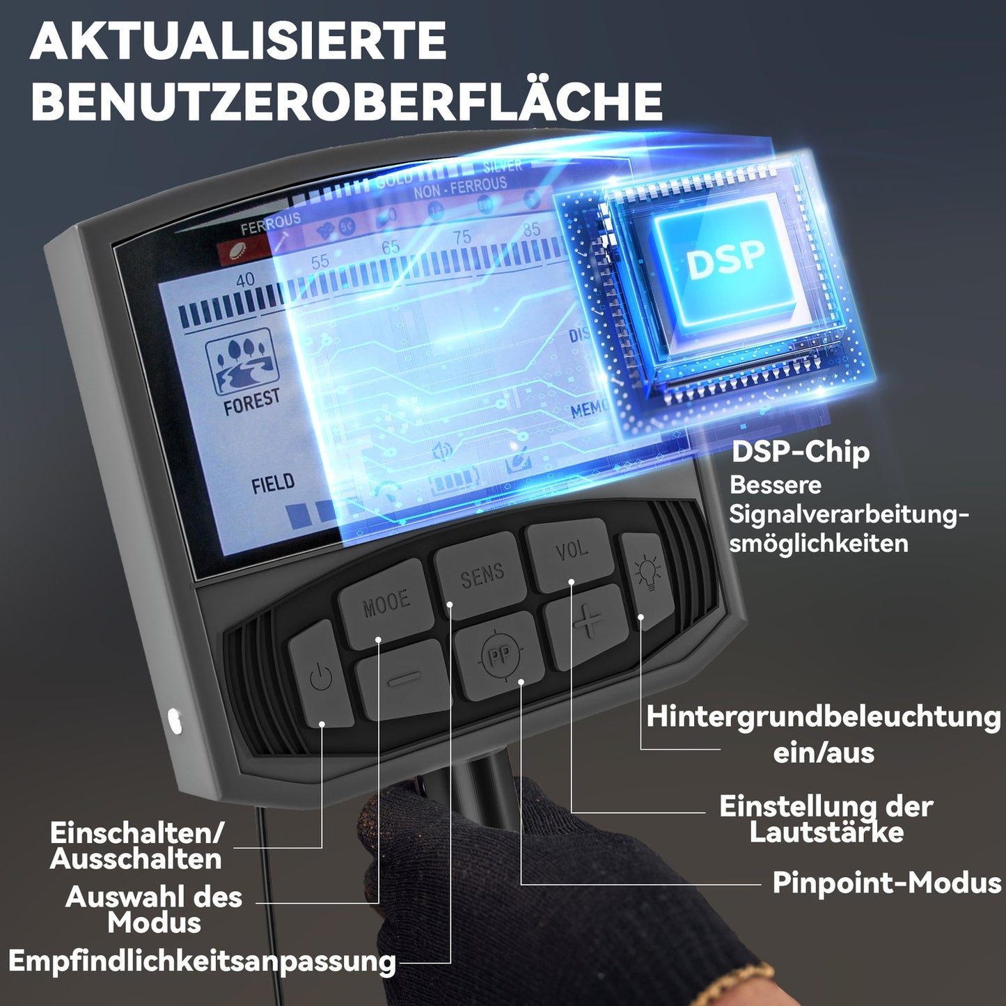 Portable metal detector for adults, 5 modes, waterproof, LCD screen