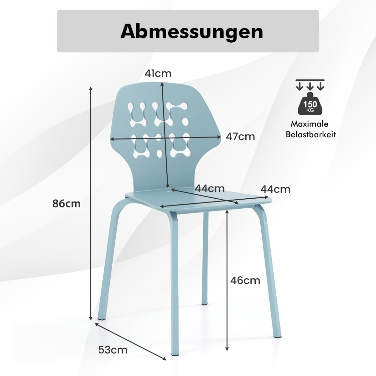 Metal Dining Chair Set of 4, Blue, Ergonomic Backrest