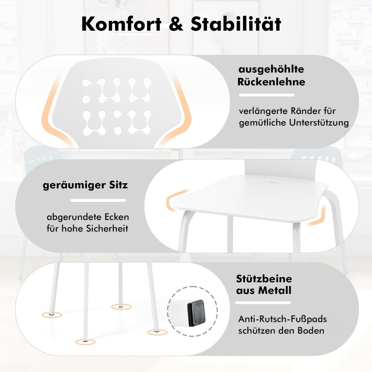 Metal Dining Chair Set of 4, White, Ergonomic Backrest