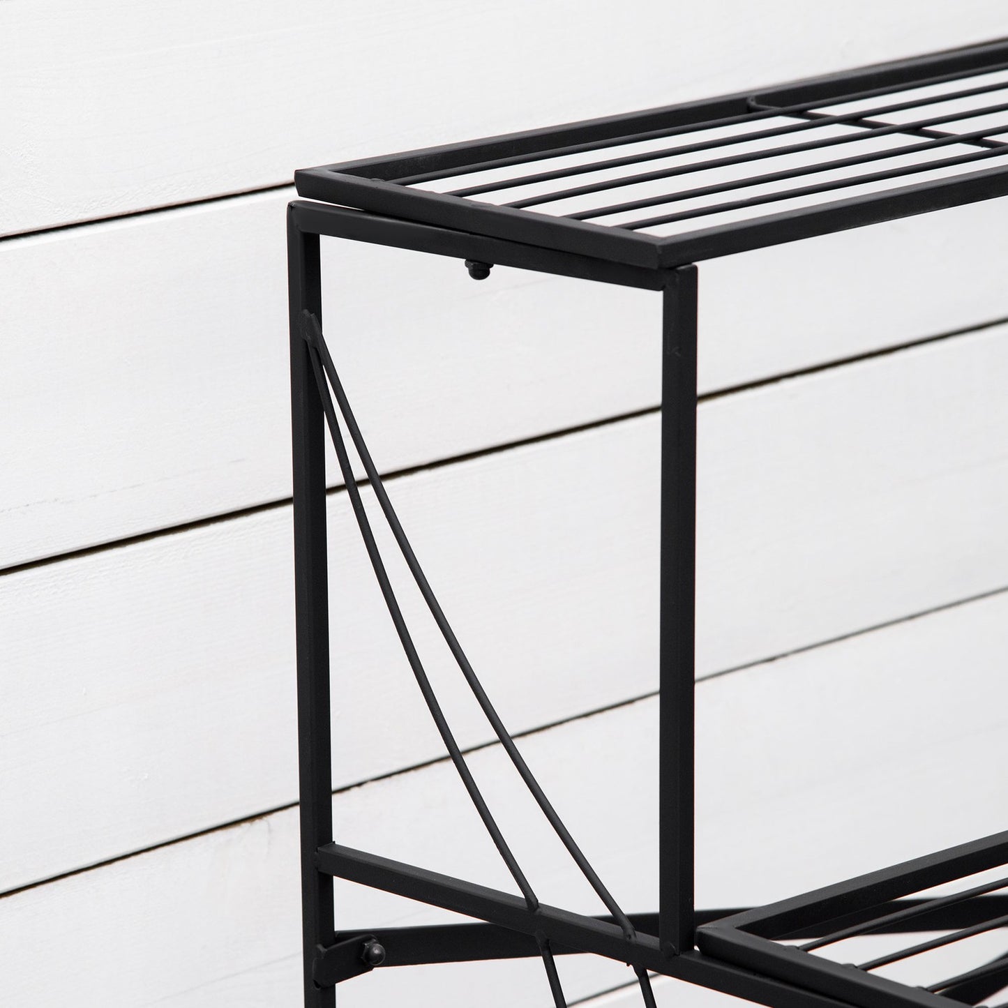 Black metal 3-tier plant stand for garden and balcony