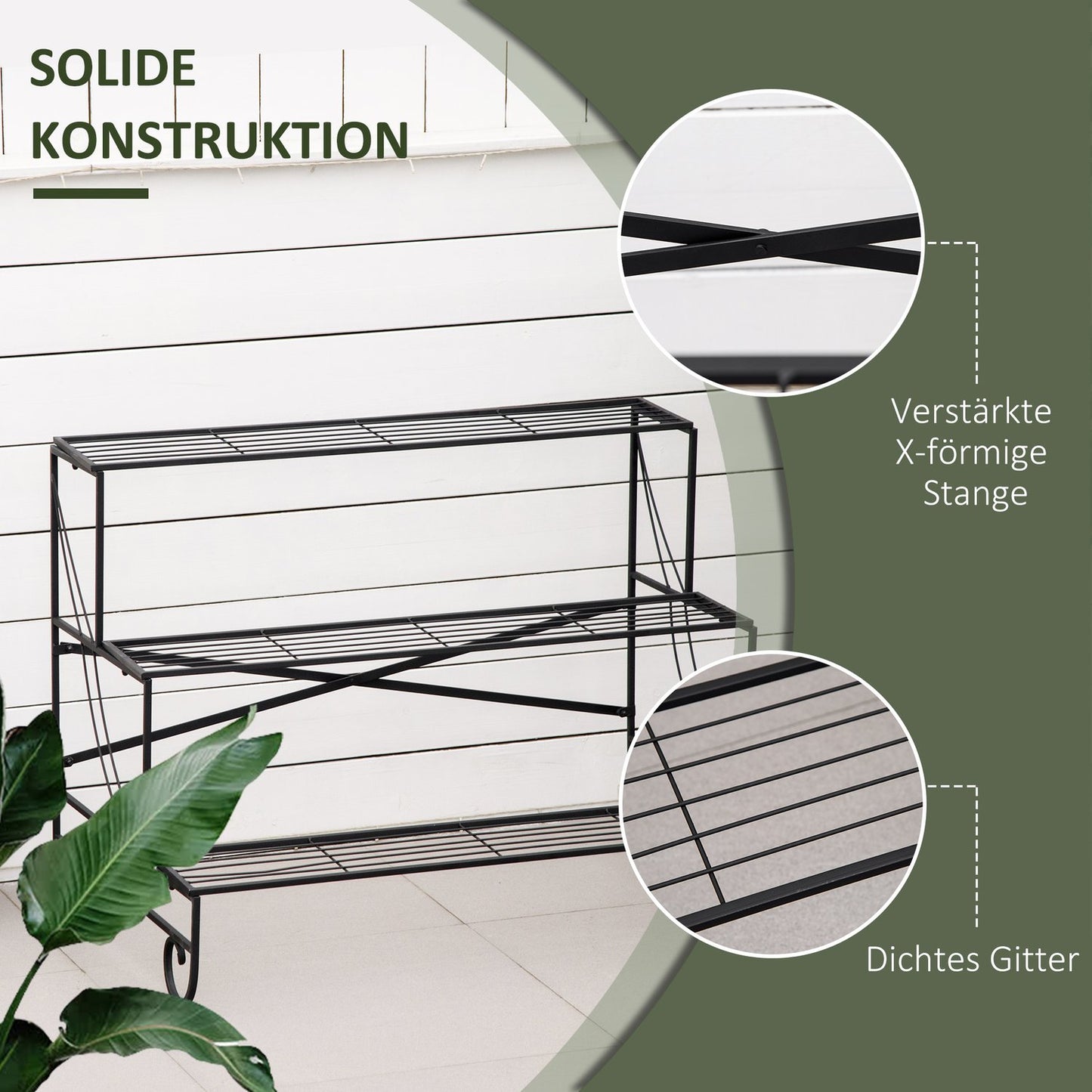 Black metal 3-tier plant stand for garden and balcony