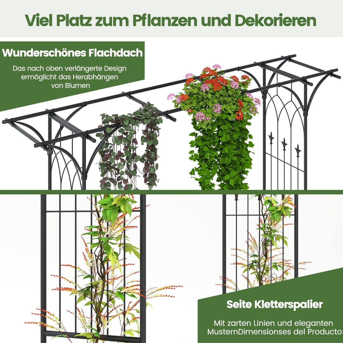 Metal Garden Arch for Climbing Plants, Black, Weatherproof