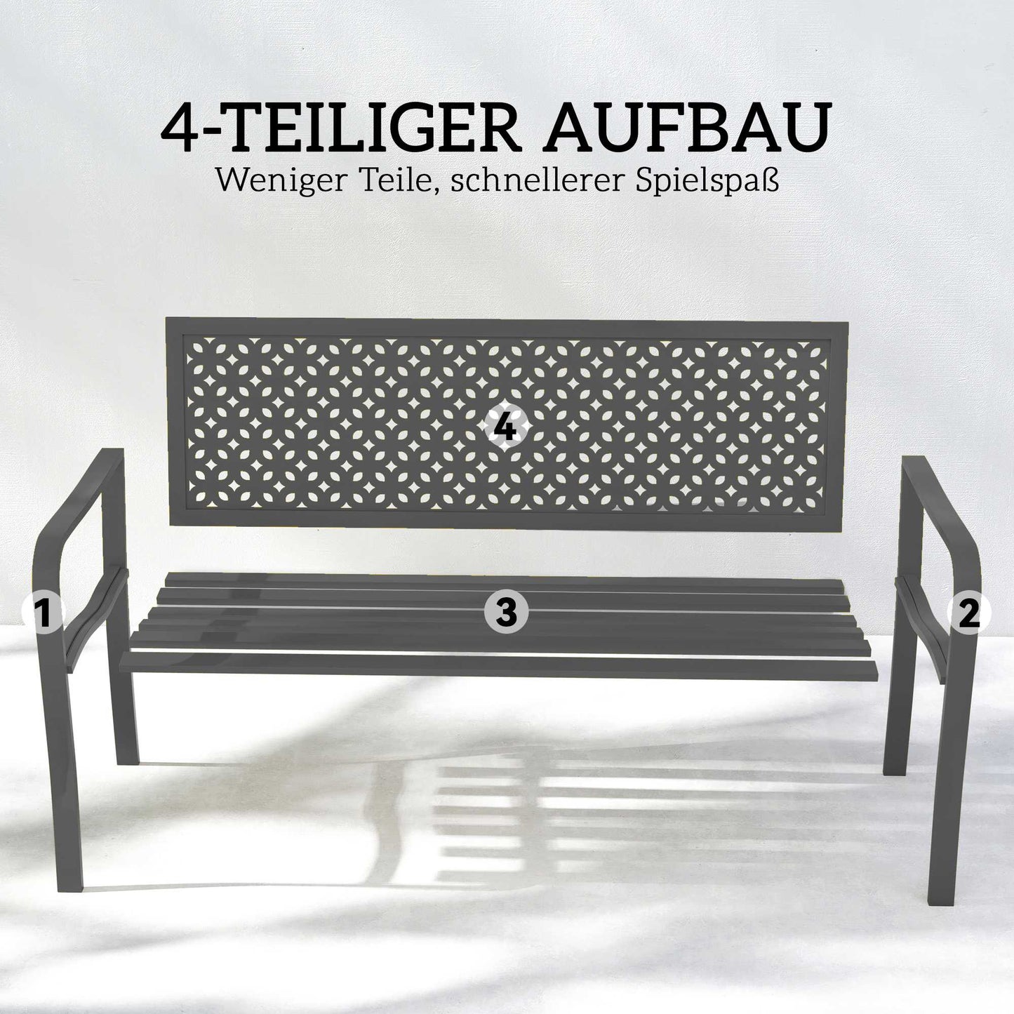 Metal Garden Bench, Dark Grey, Rust-Resistant, 2-Seater