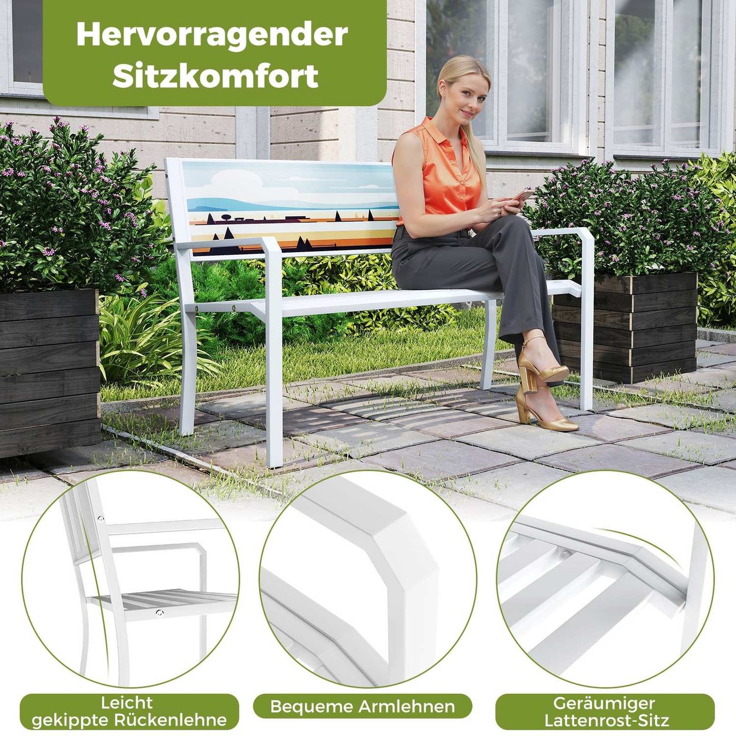 Metal Garden Bench, Weatherproof, 2-Seater, 300kg Capacity