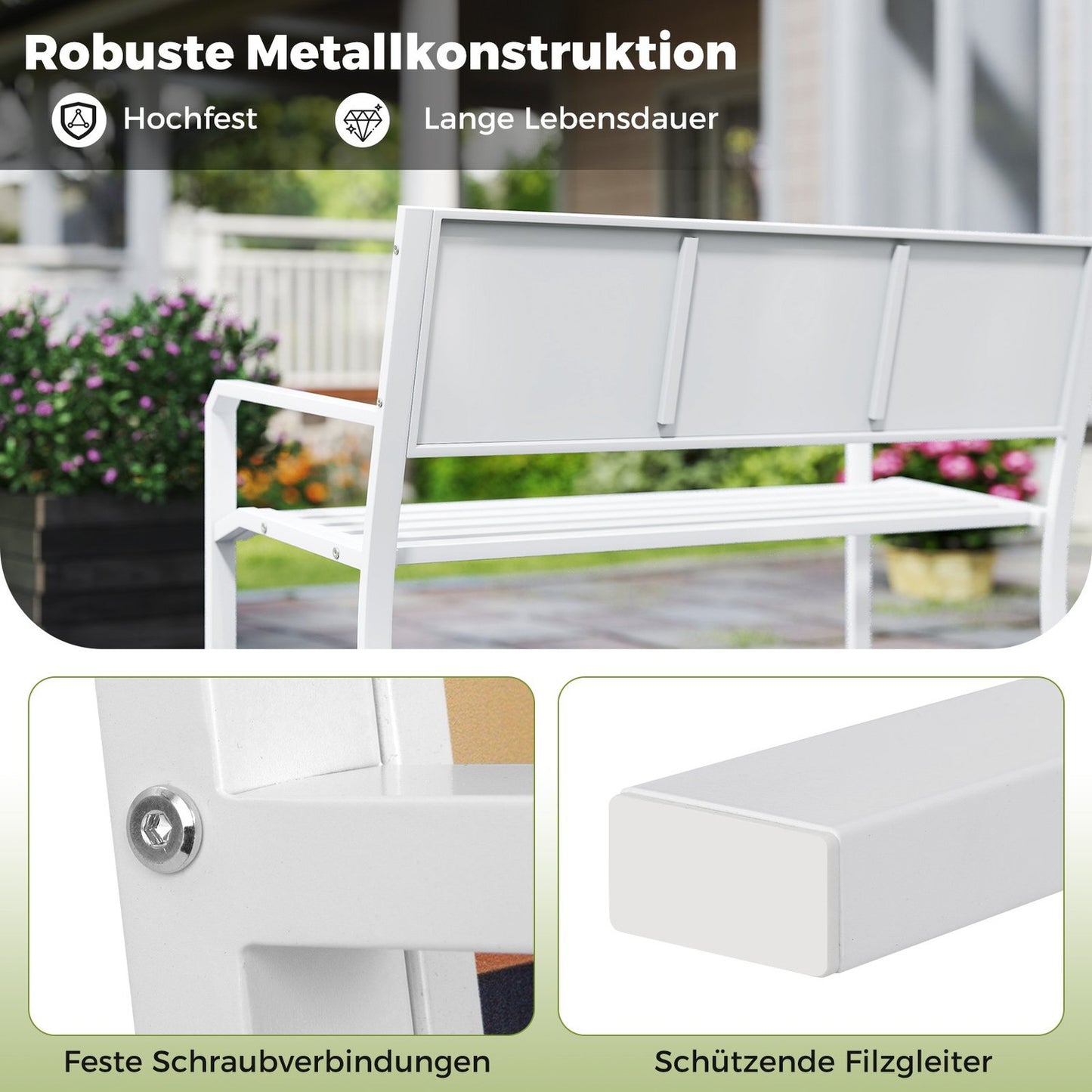 Metal Garden Bench, Weatherproof, 2-Seater, 300kg Capacity