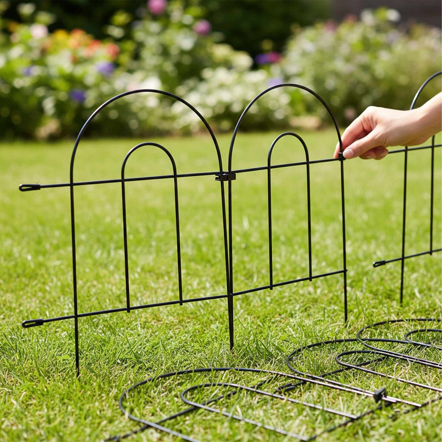 Metal Garden Fence, 10-Piece Classic Arch Design