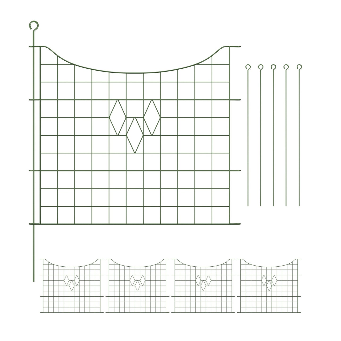 Metal Garden Fence, 5 Panels, Decorative Design