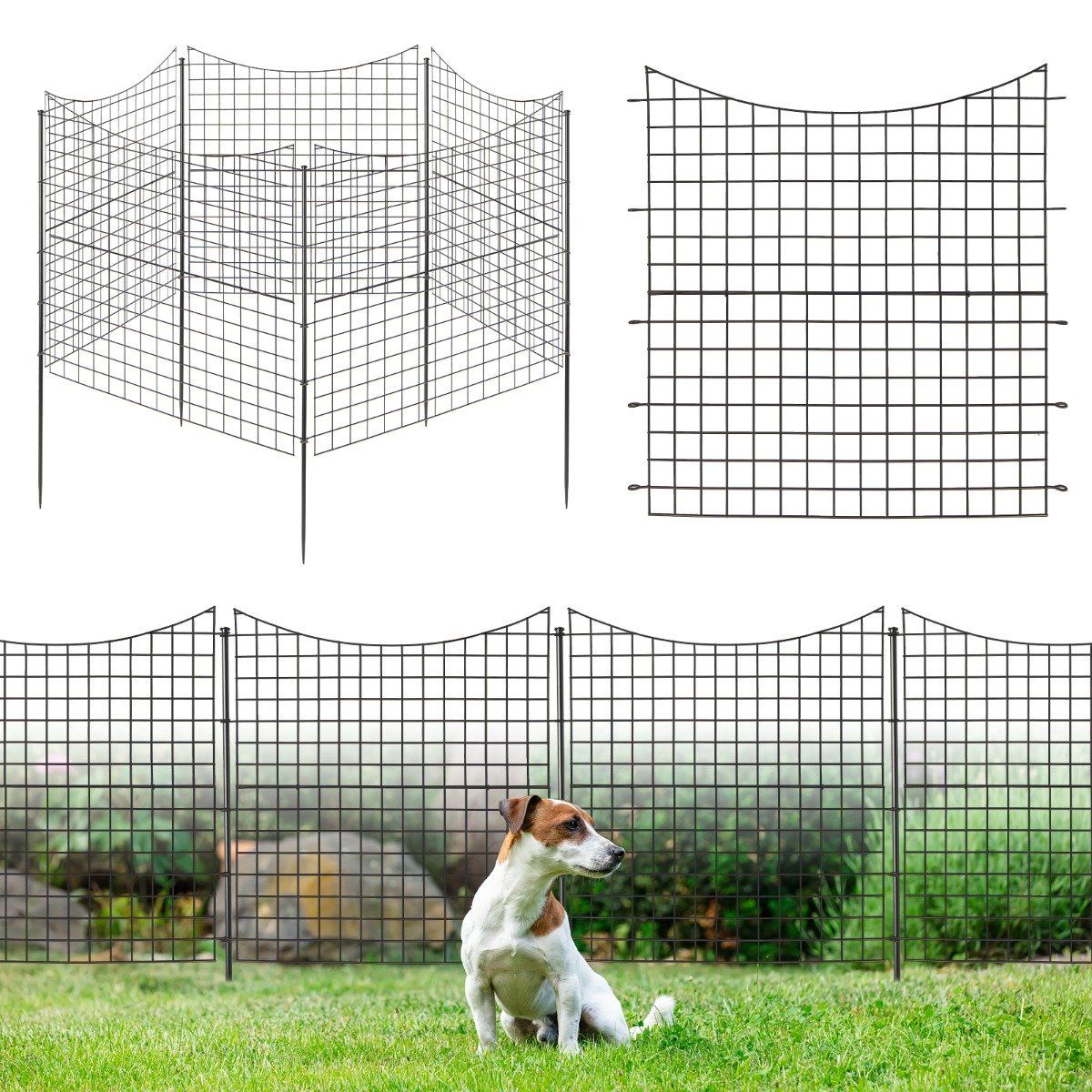 Metal Garden Fence Panels, 5 Pack, 98 cm High, Black