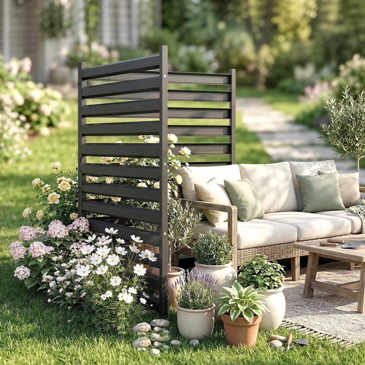 Metal Garden Fence Panels, 91 x 152 cm, Black, 2-Pack