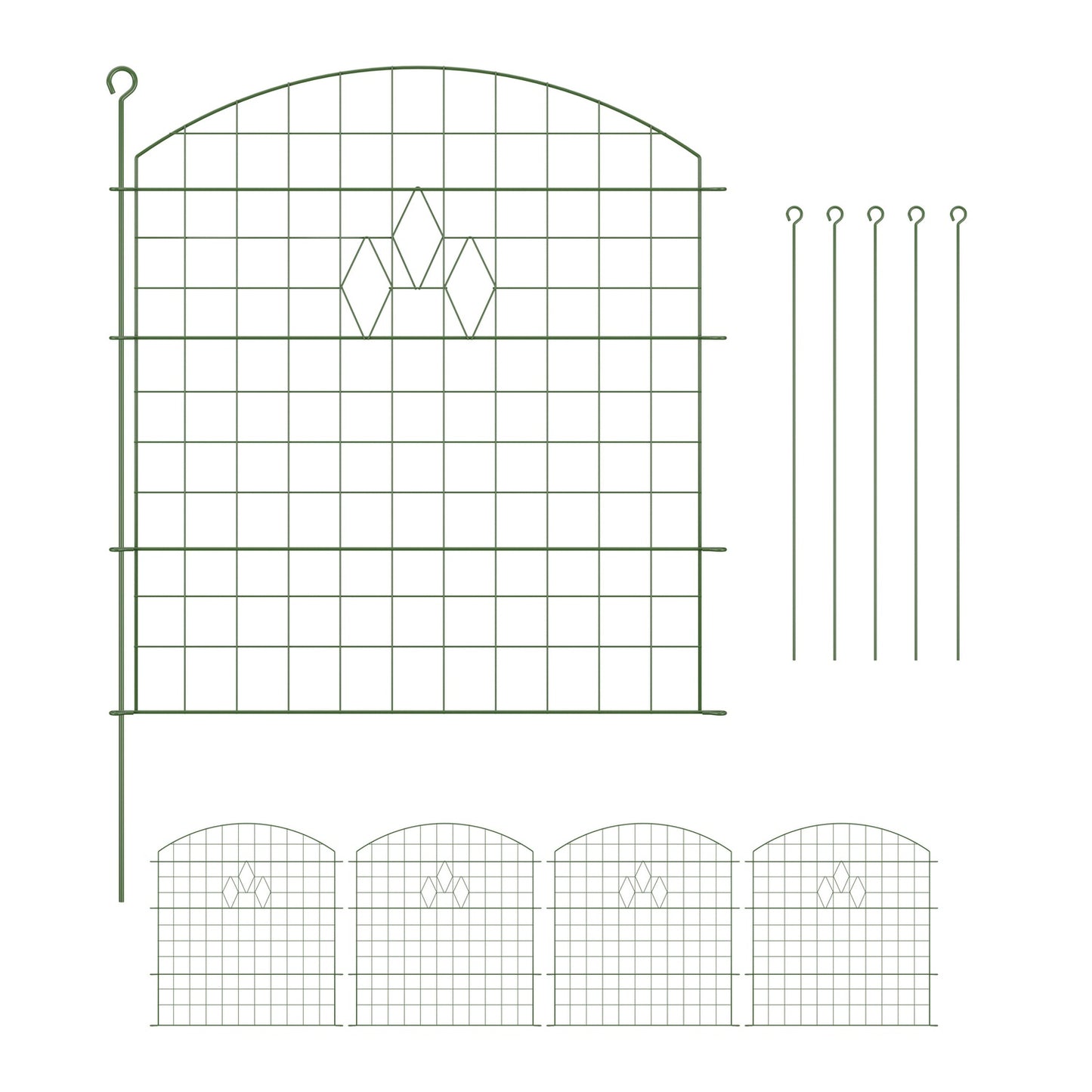 Metal Garden Fence with 5 Panels, Decorative Design