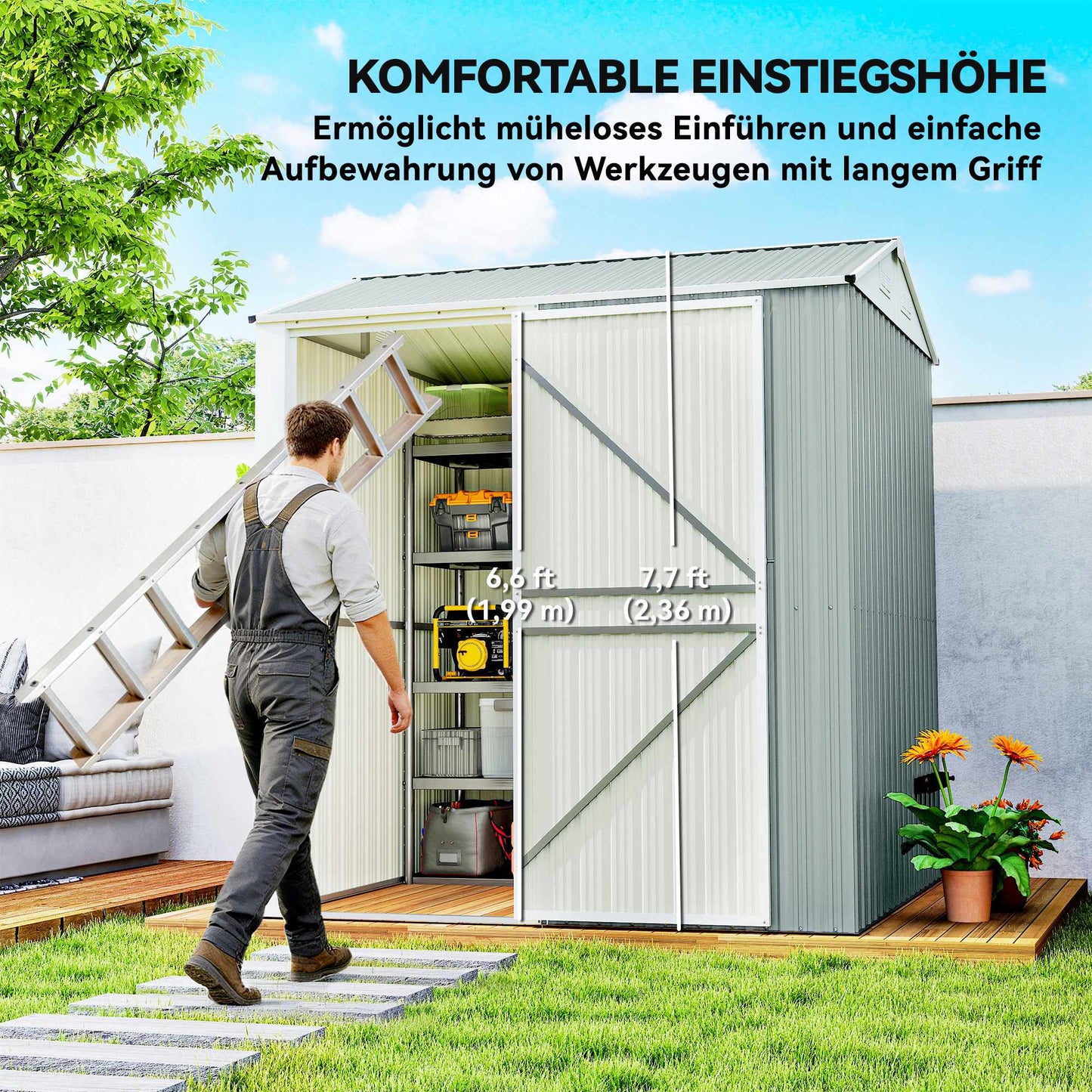 Metal Garden Shed, Galvanized Steel, Ventilated Roof