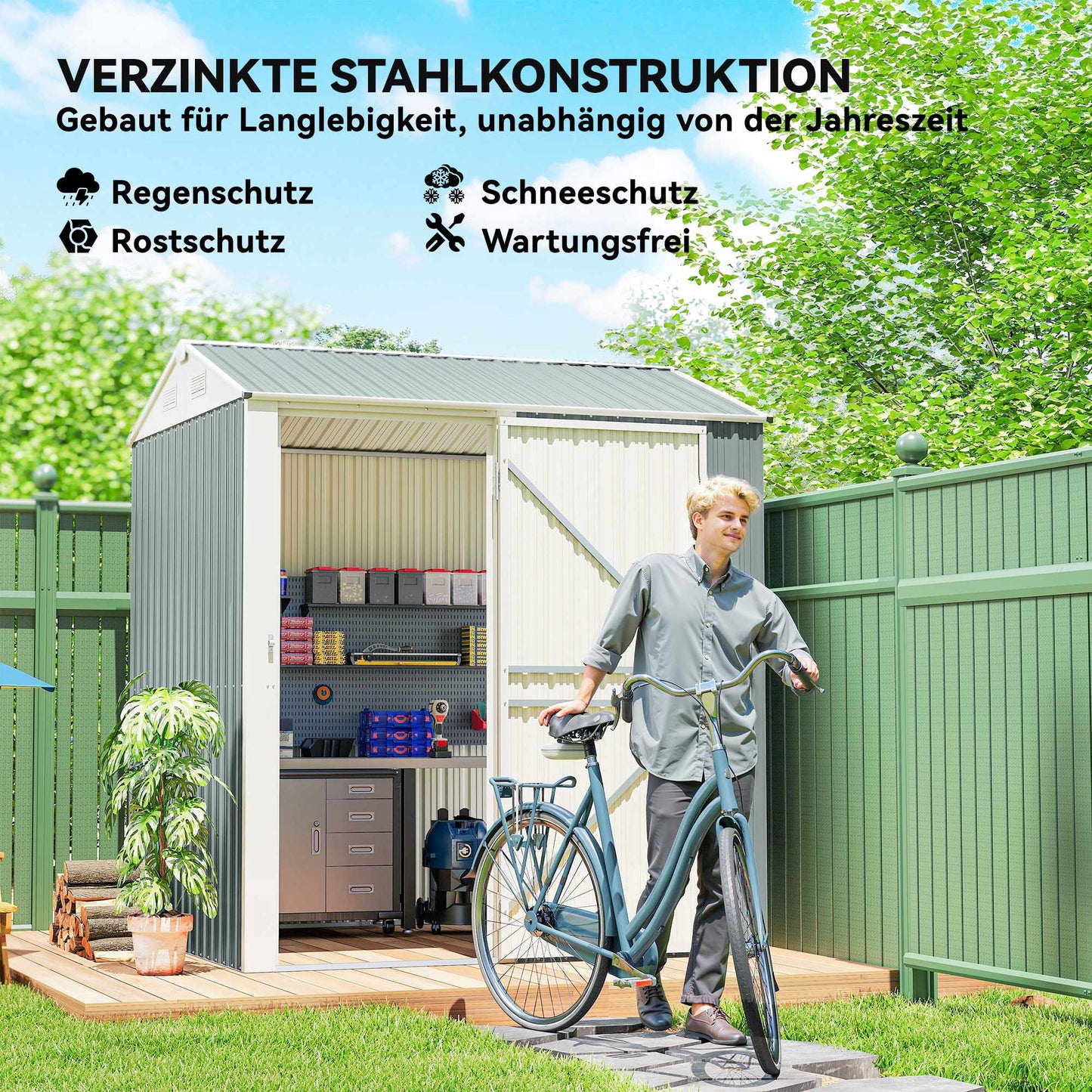 Metal Garden Shed, Galvanized Steel, Ventilated Roof
