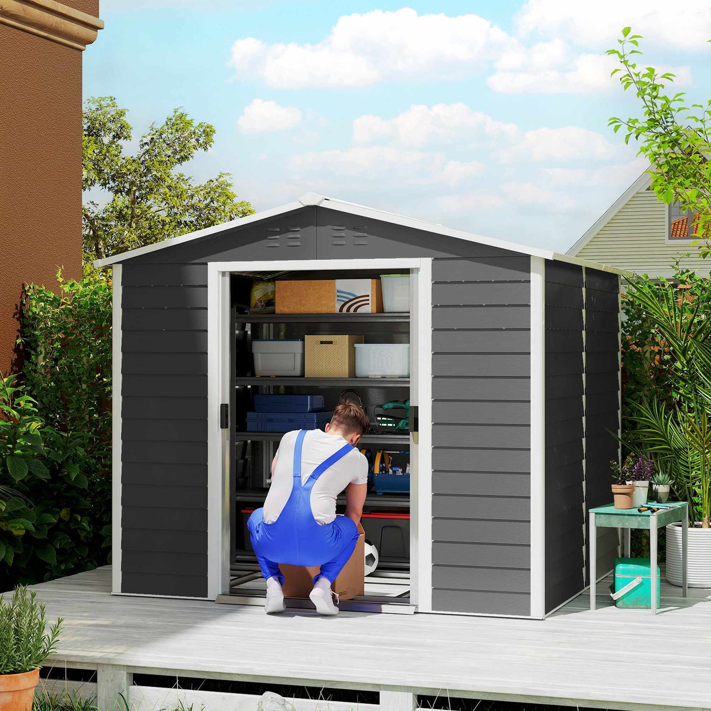 Metal Garden Shed, Weatherproof & Lockable, 240x206x198 cm