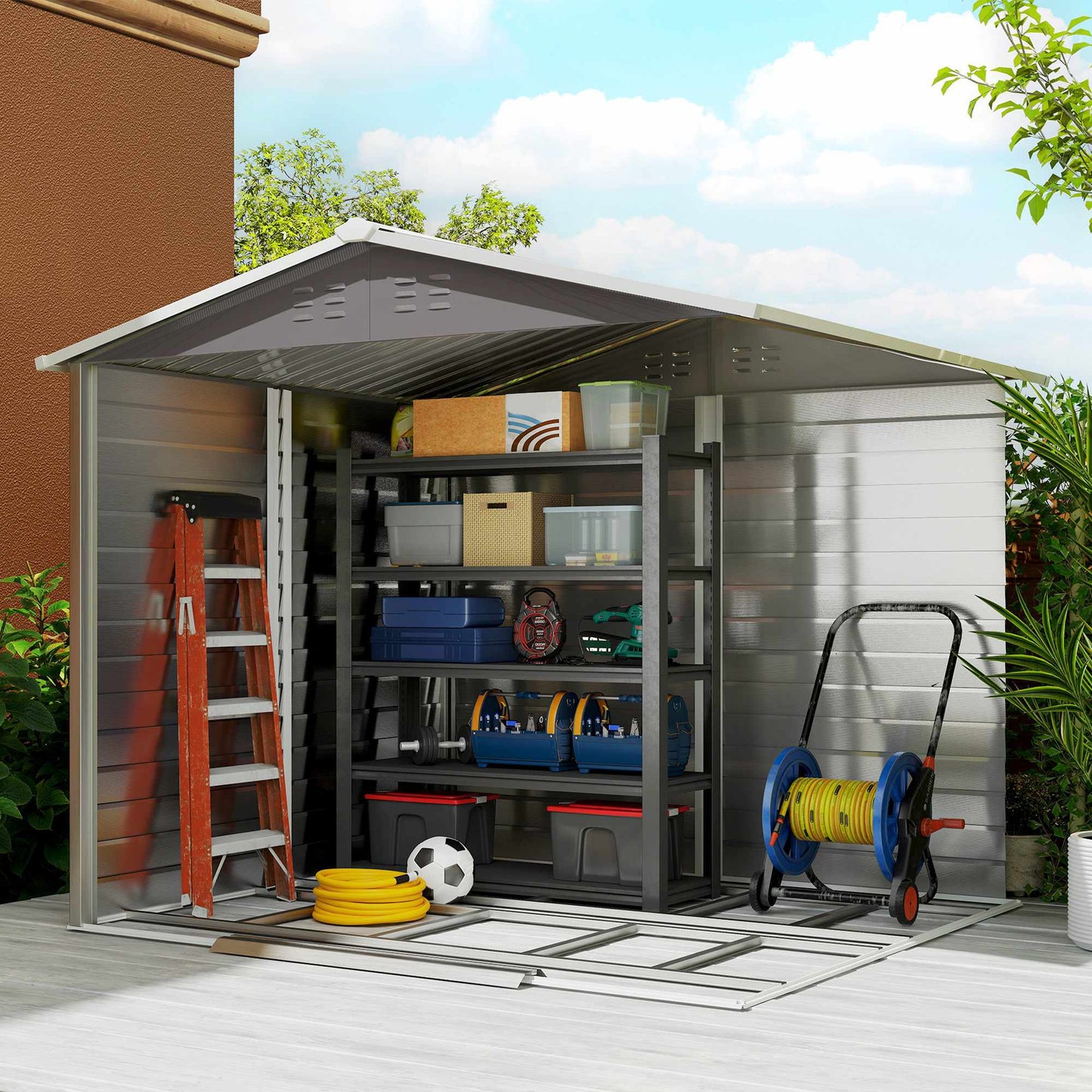 Metal Garden Shed, Weatherproof & Lockable, 240x206x198 cm