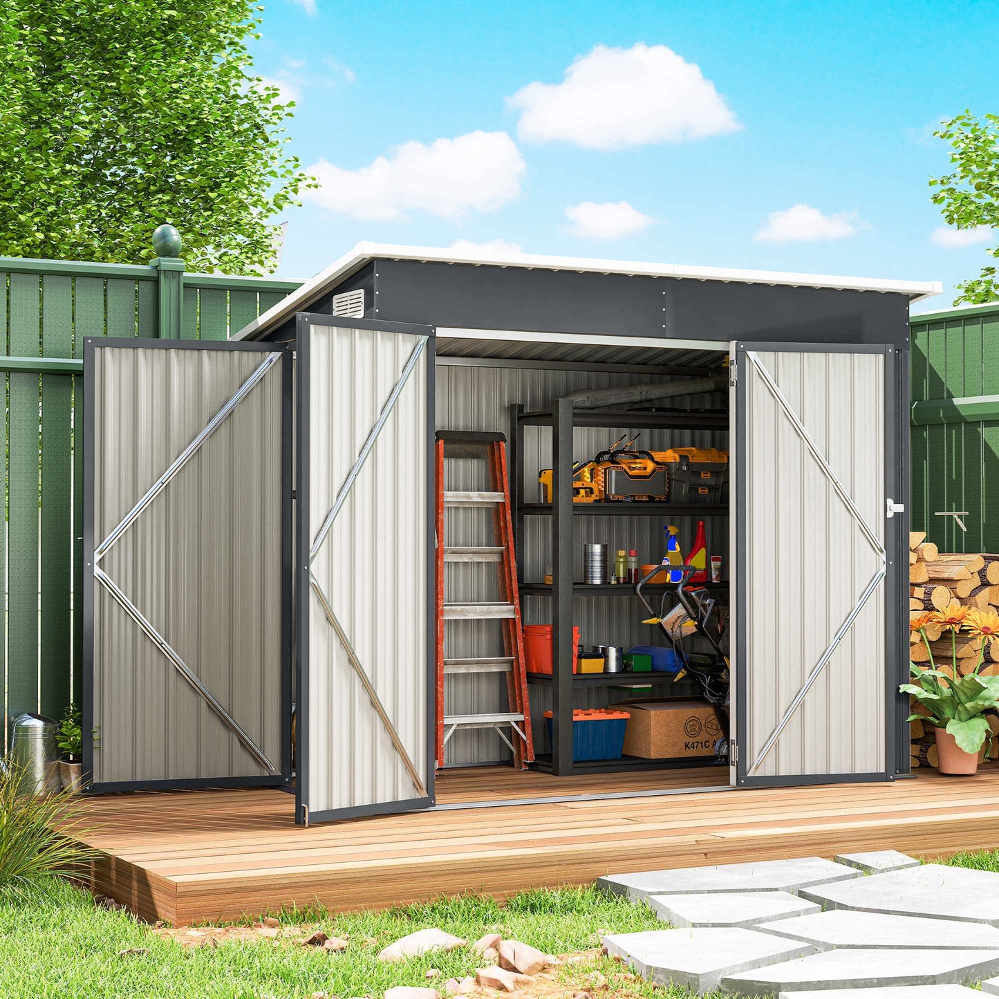 Metal Garden Shed with Double Doors, Lockable, Steel