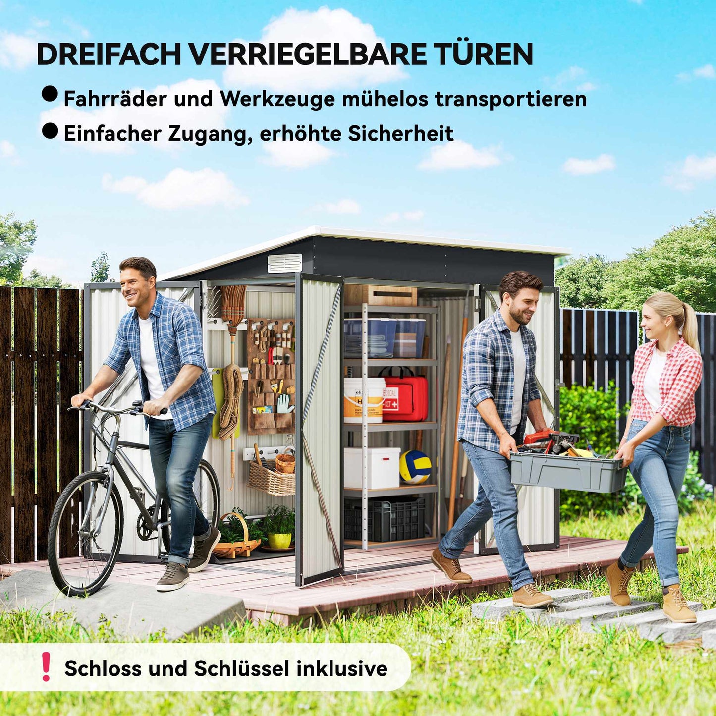 Metal Garden Shed with Double Doors, Lockable, Steel
